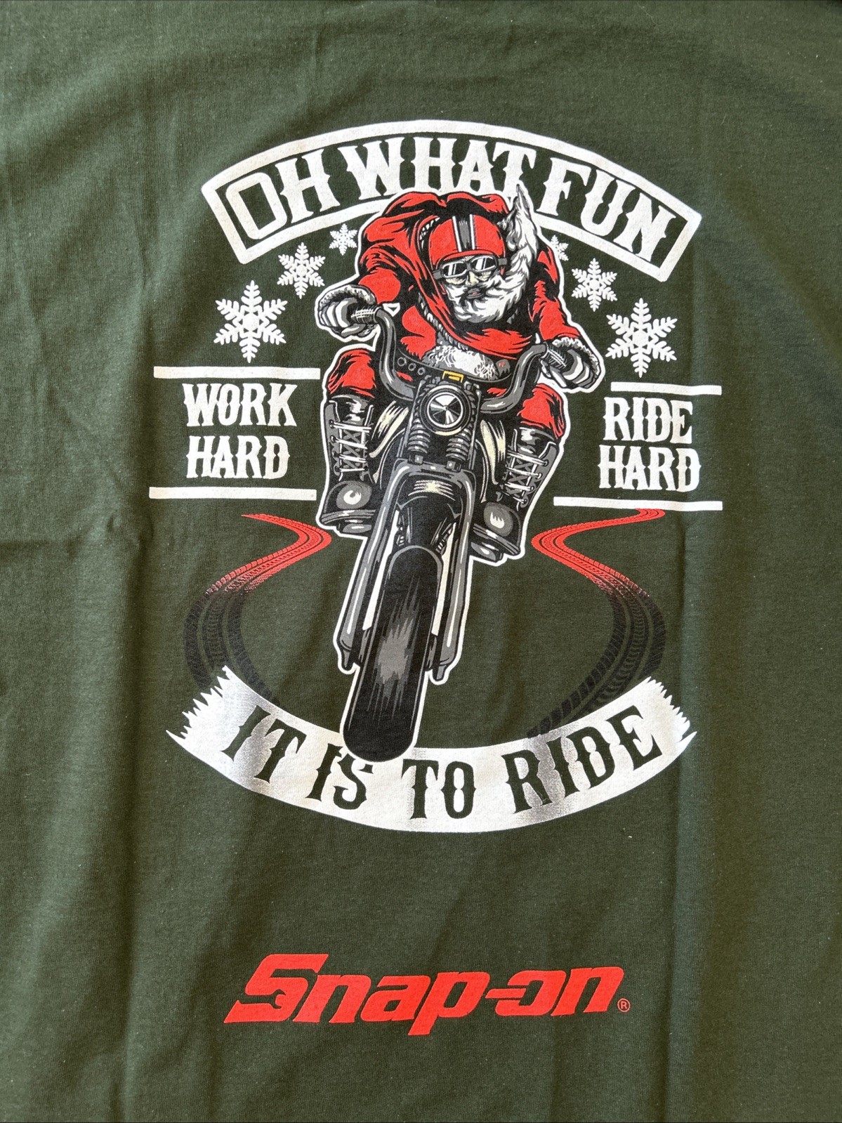 Snap On Tools T-Shirt Christmas, Motorcycle Rare! XL Dark Green