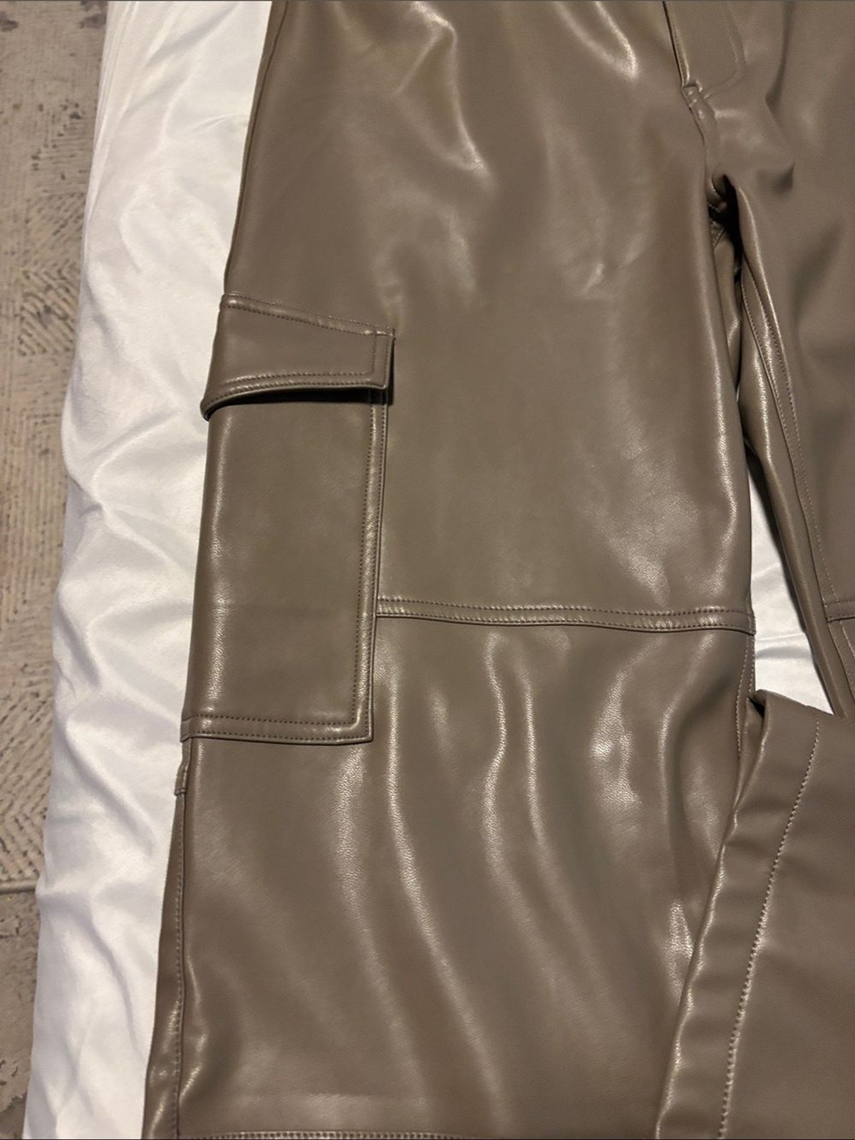Abercrombie & Fitch Taupe 100% Vegan Leather Cargo Straight Leg Pants