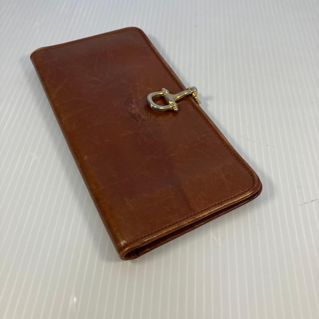 Longchamp Long Wallet Clip Closure Brown Leather Vintage Used 19cm x 10cm