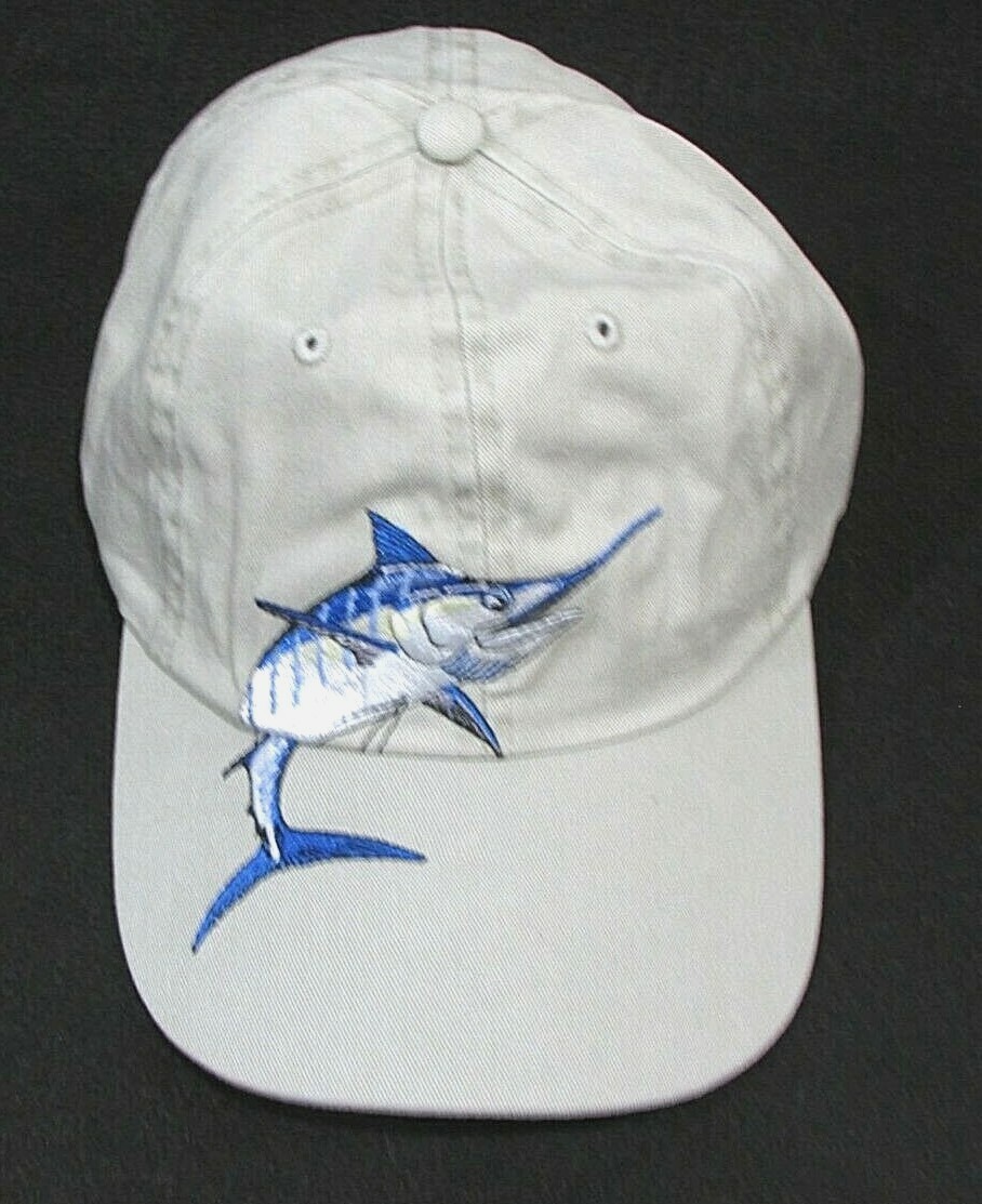 MARLIN Sport Cap Embroidered Fish BEIGE Fishing Hat Adjustable New AG35