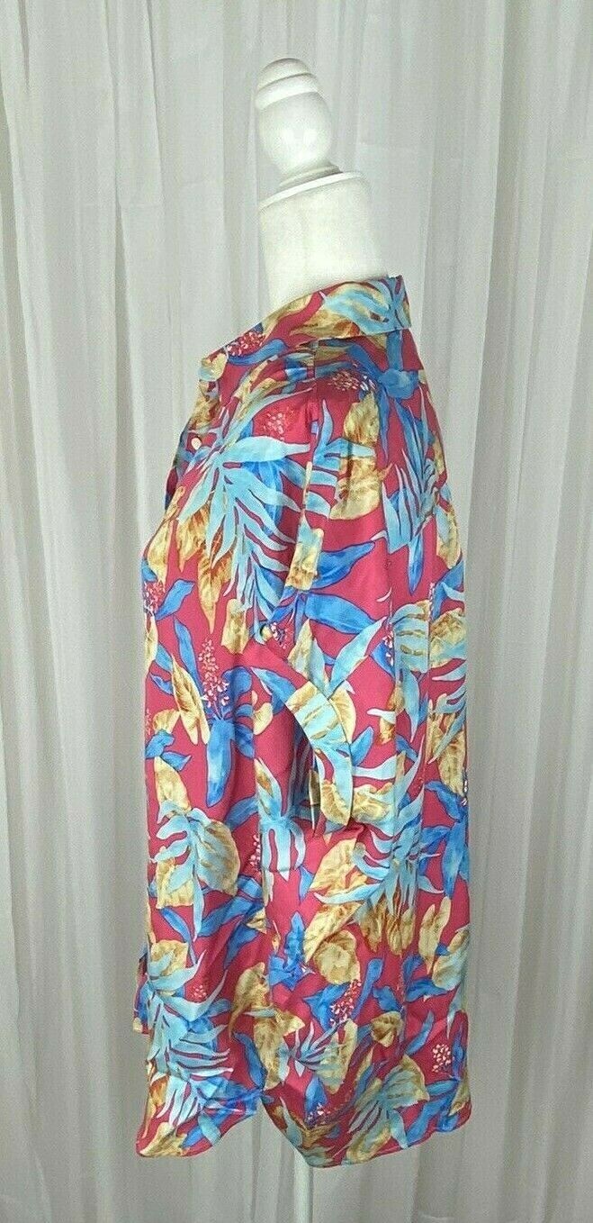 J Mclaughlin Sz M Coral Tropical Leaf Print Short Sleeve Blouse New