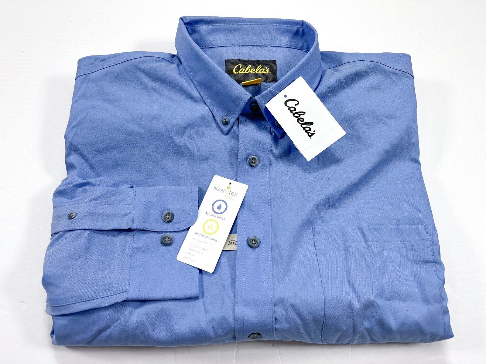 Cabela’s XL Blue Long Sleeve Button Down Oxford Nanotex Fabric NEW NWT