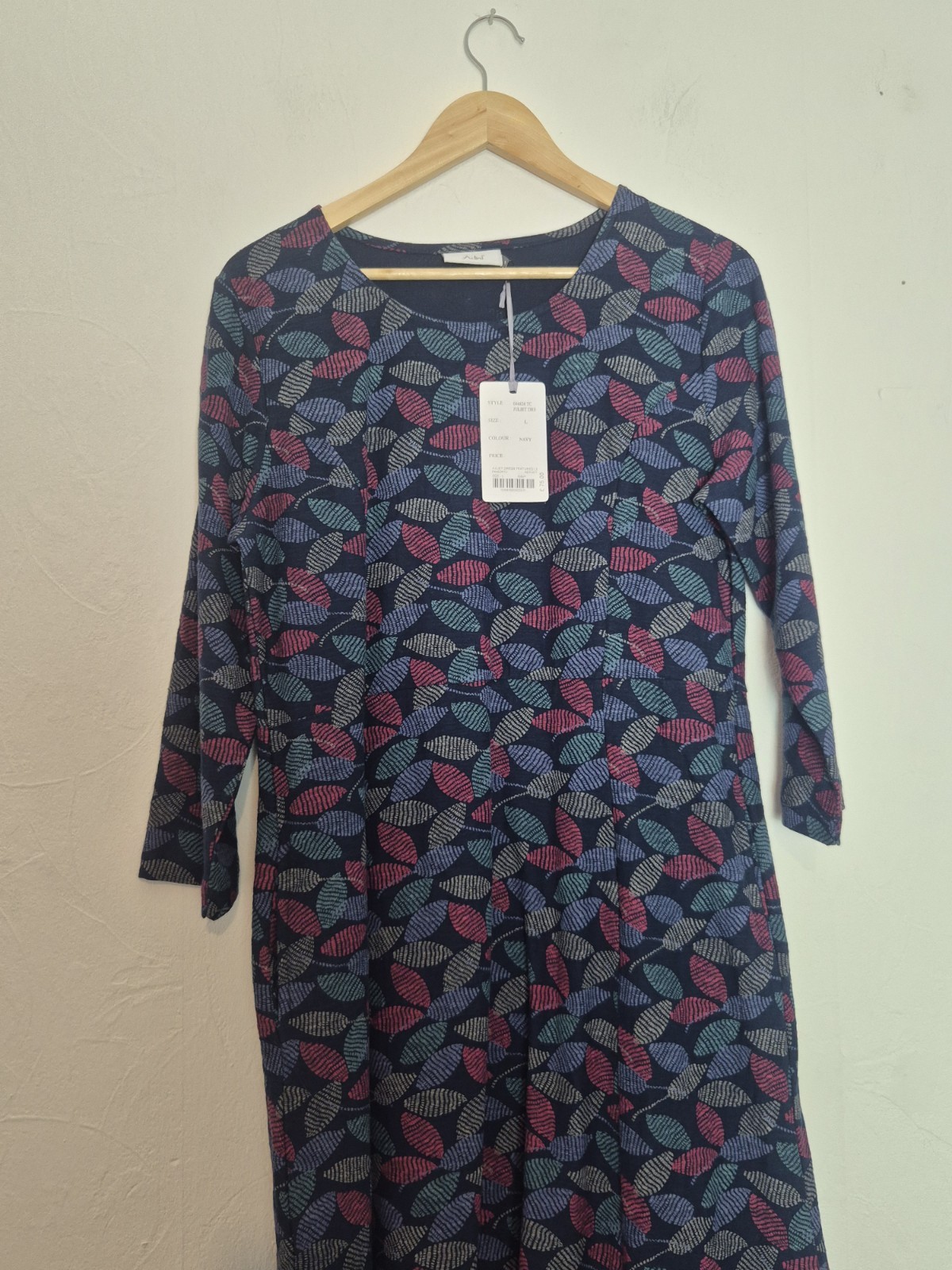 Adini Brand New Tags Navy Blue Leaf Print Juliet Dress UK Size Large L BNWT A02