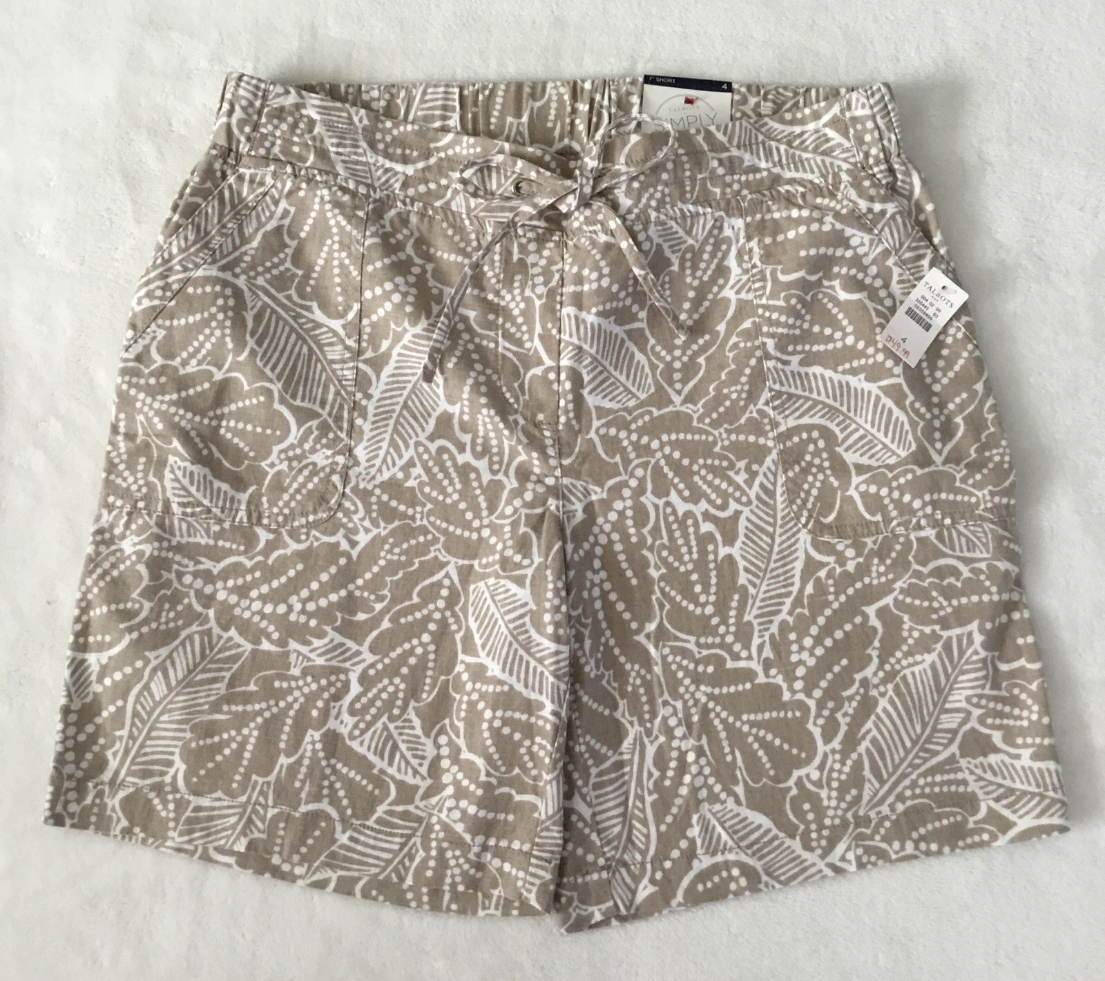 Talbots Shorts, Beige & White Leaf Print, Size 4, NWT