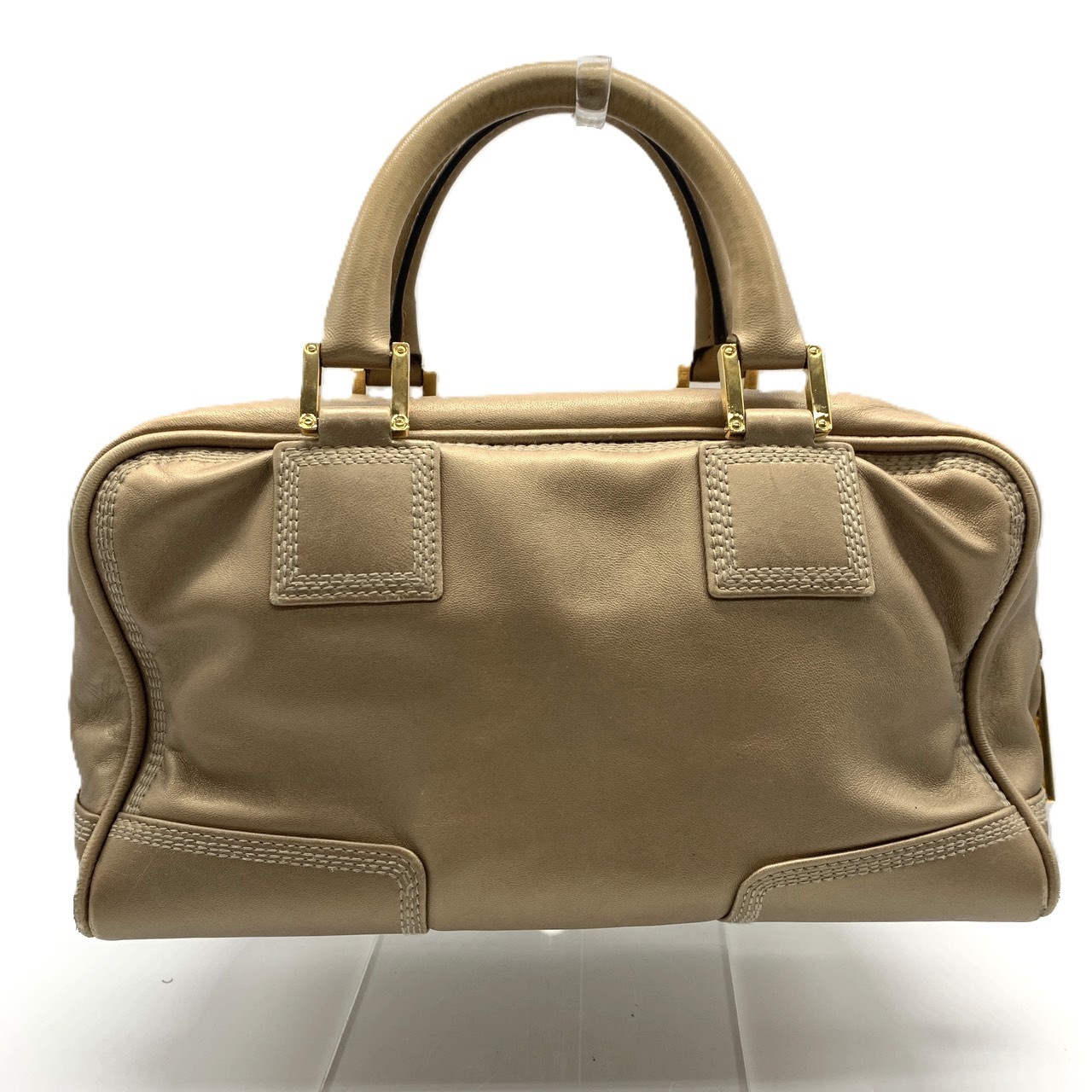 Loewe Amazona 28 Handbag, Mini Boston Style, Leather, Gold, Gold Metal