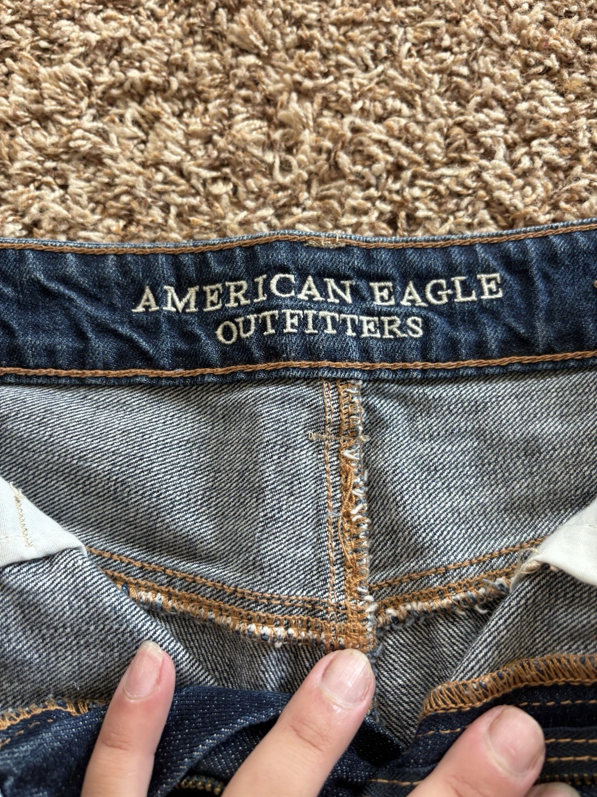 American Eagle Hi-Rise Festival Blue Dark Wash Lace Cutoff Denim Shorts