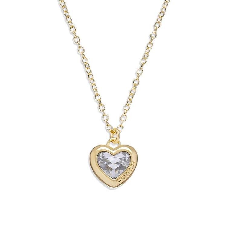 NWT Coach Stone Heart Necklace Clear Gold Tone