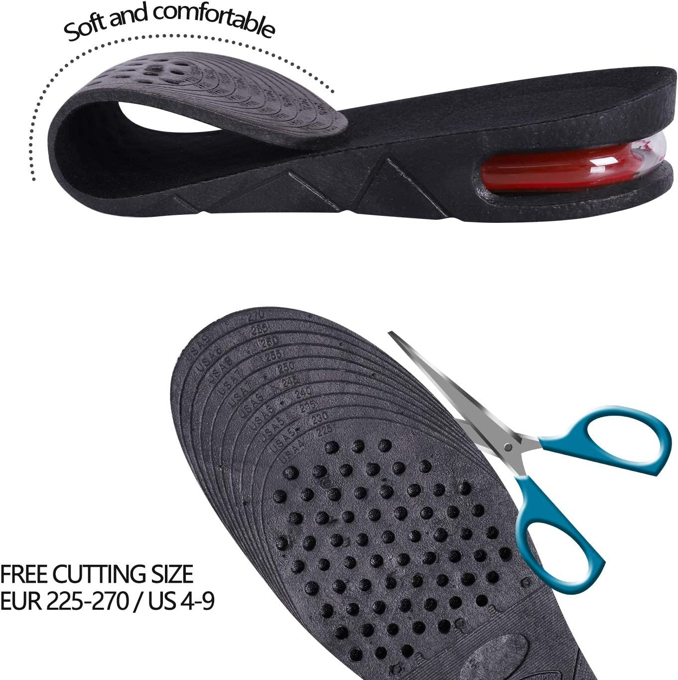 Height Increase Shoe Insoles 4-Layer 3.54 Inch Lift Kit Air Cushion Heel Inserts