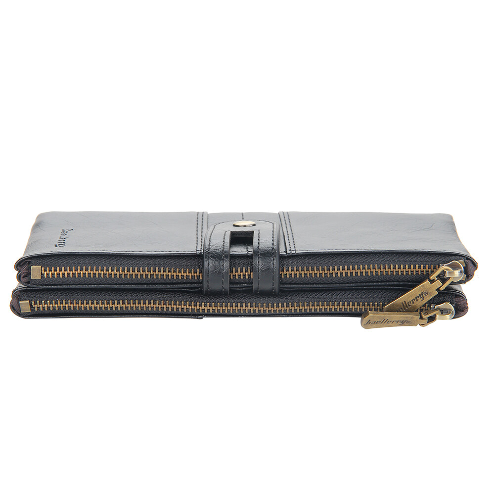 Mens RFID Wallet with Anti-Theft Chain Large Capacity Double Zipper Phone Purse