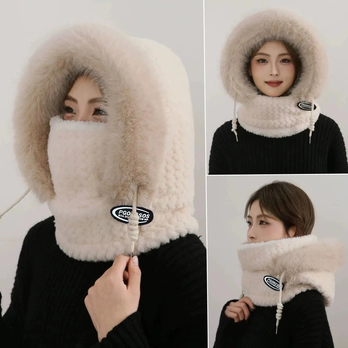 3 in 1 Womens Knit Beanie Hat Fleece Lined Winter Scarf Mask Set Snow Caps *****