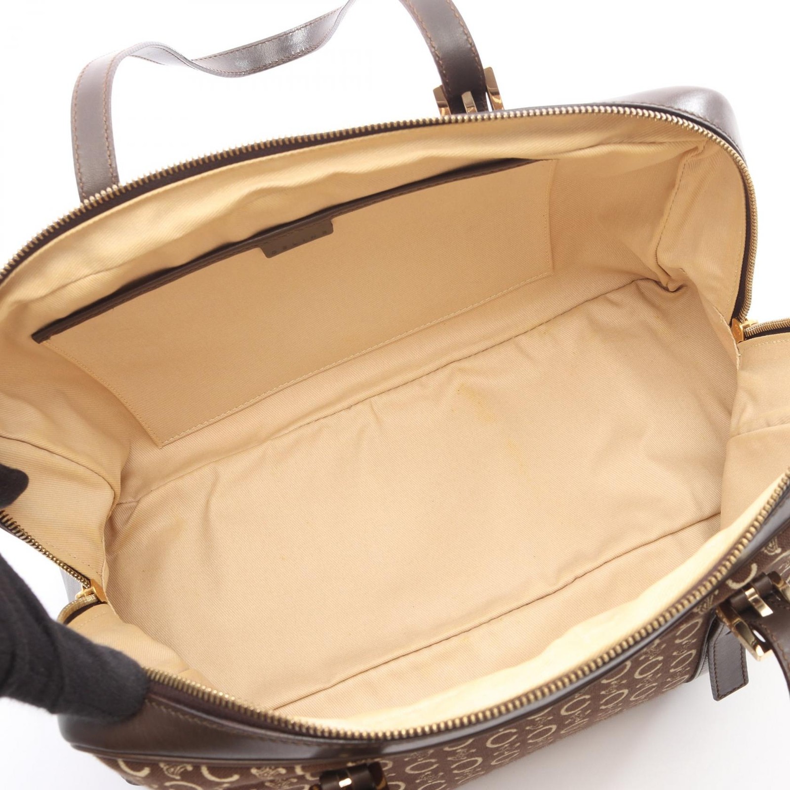 CELINE C Macadam Shoulder Tote Bag canvas leather Brown Beige Used Women