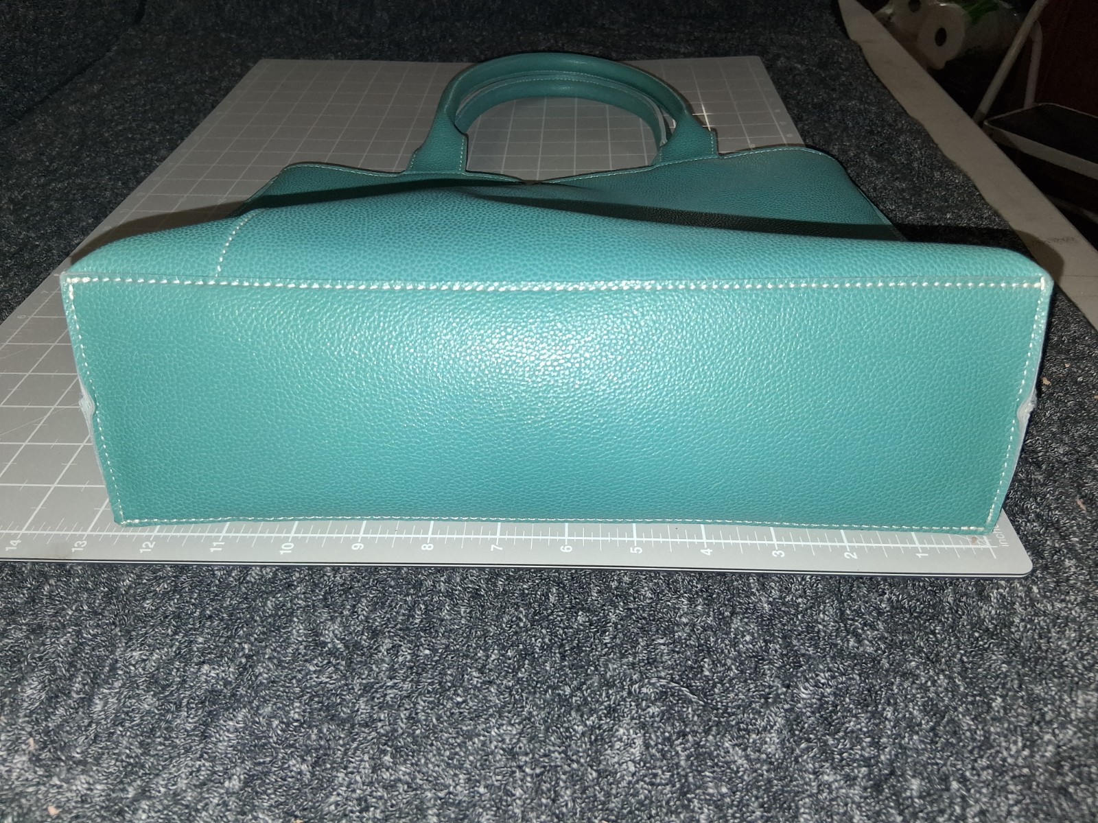 Mellow World tote grained vegan leather tulip curved front panel vibrant teal