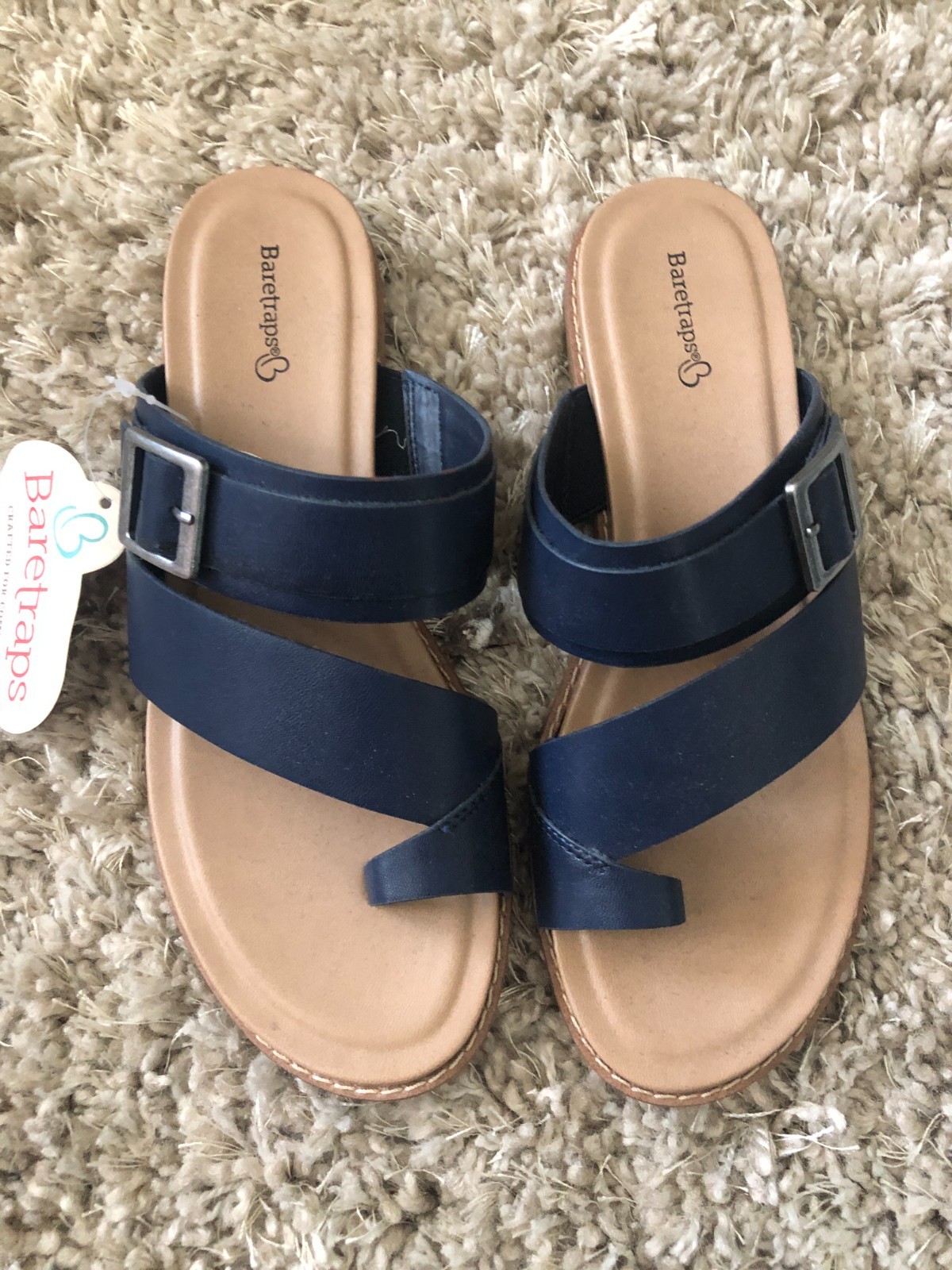 NWT Baretraps Navy Blue Toe Ring Sandals with Silver Buckle – Size 9