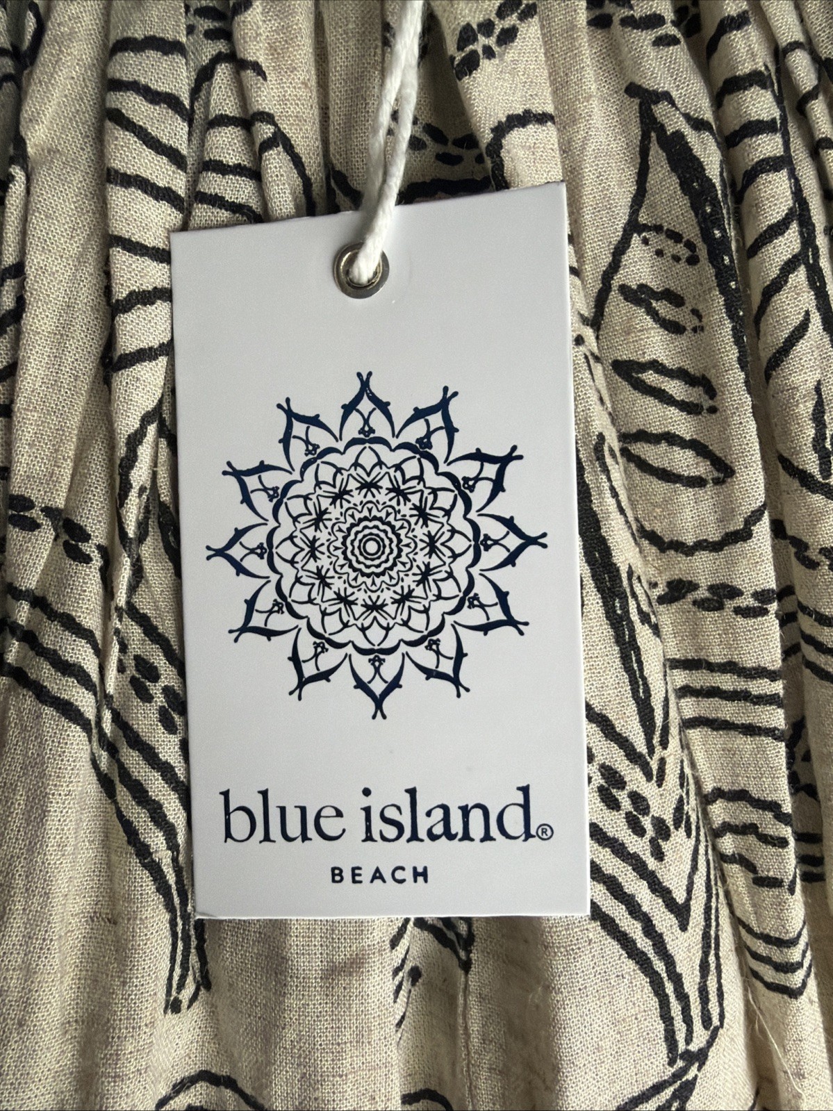 NWT Blue Island Tropical Boho Linen Blend Mini Dress Coverup Neutral Open Back M