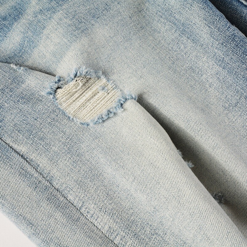 Men’s Slim Fit Stretch Denim Jeans with Paisley Patch Detail & Distressed Wash