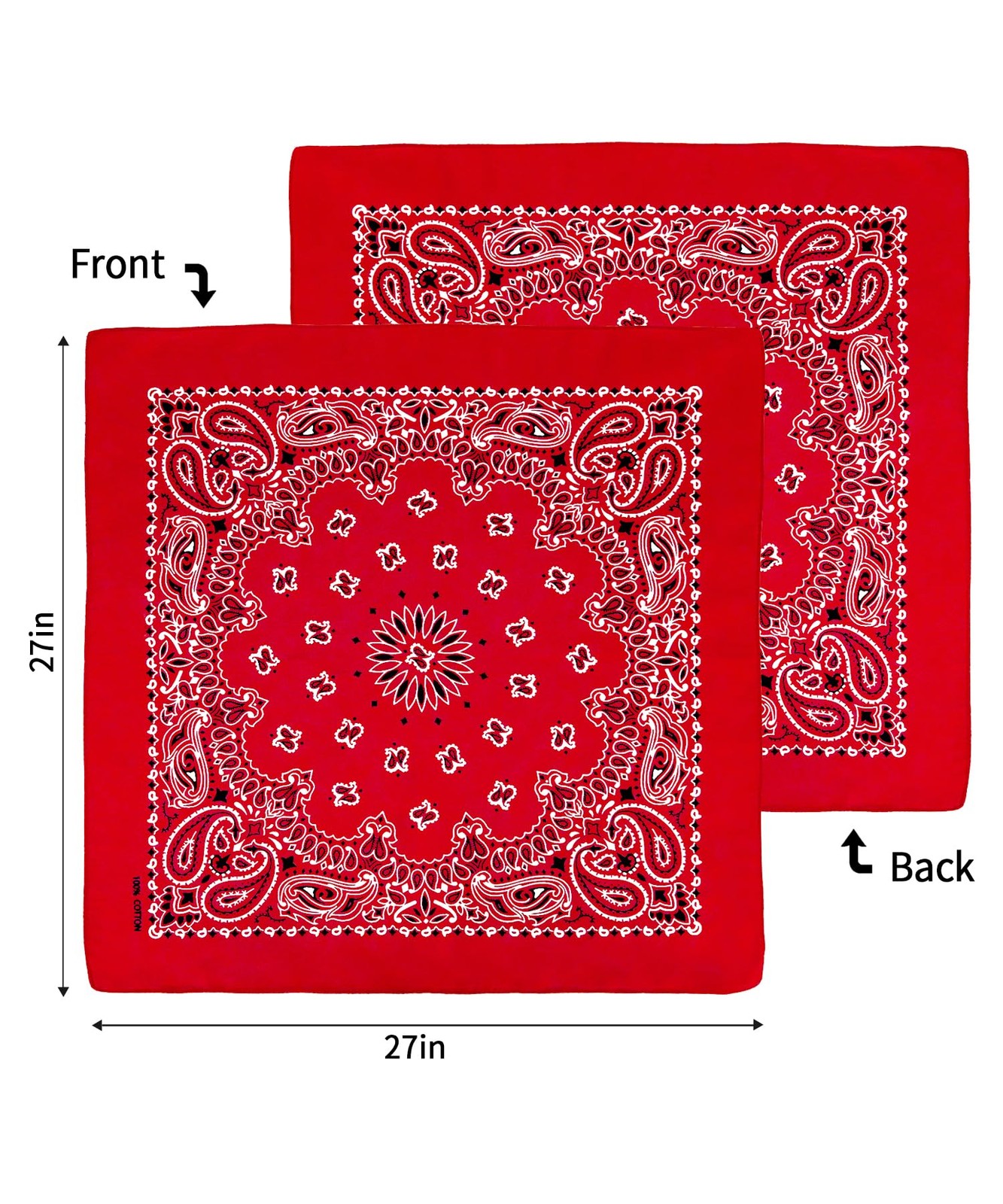Bycc Bynn Large 27×27 Inch Bandana – 4 Pack 100% Cotton Bandanas for Men & Women
