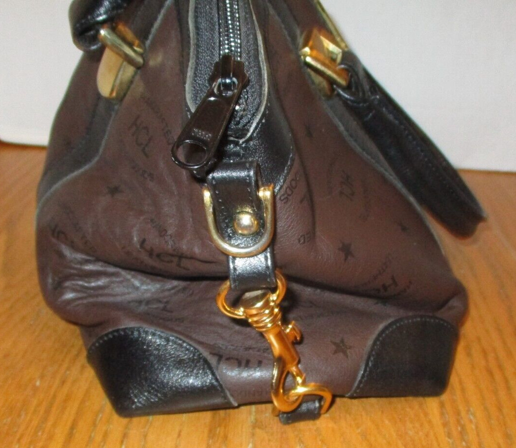 HCL Leather Goods Medium Brown/Black Signature Leather Satchel Bag