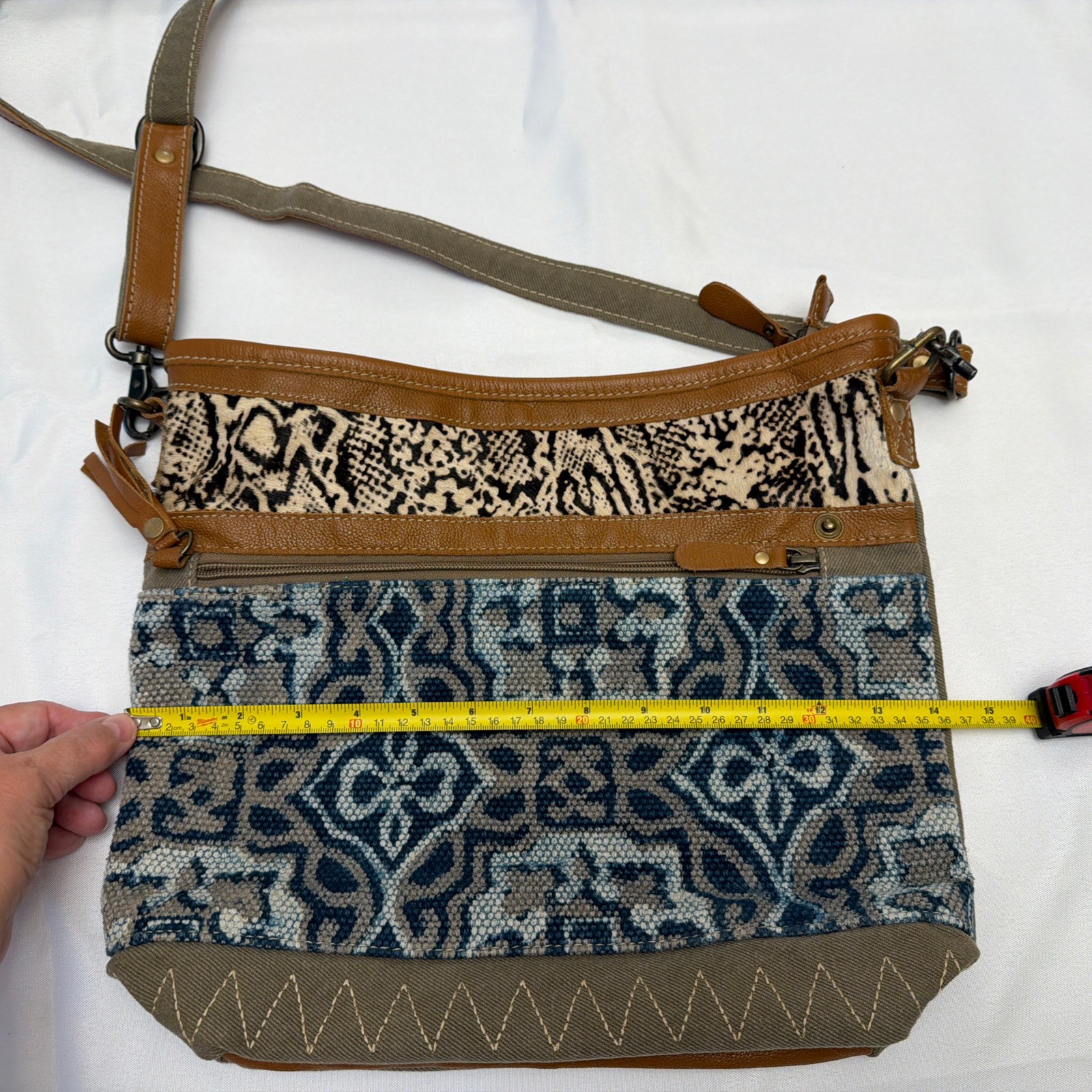 Myra Crossbody Bag Tapestry Canvas Fur & Leather Trim Boho Hippie