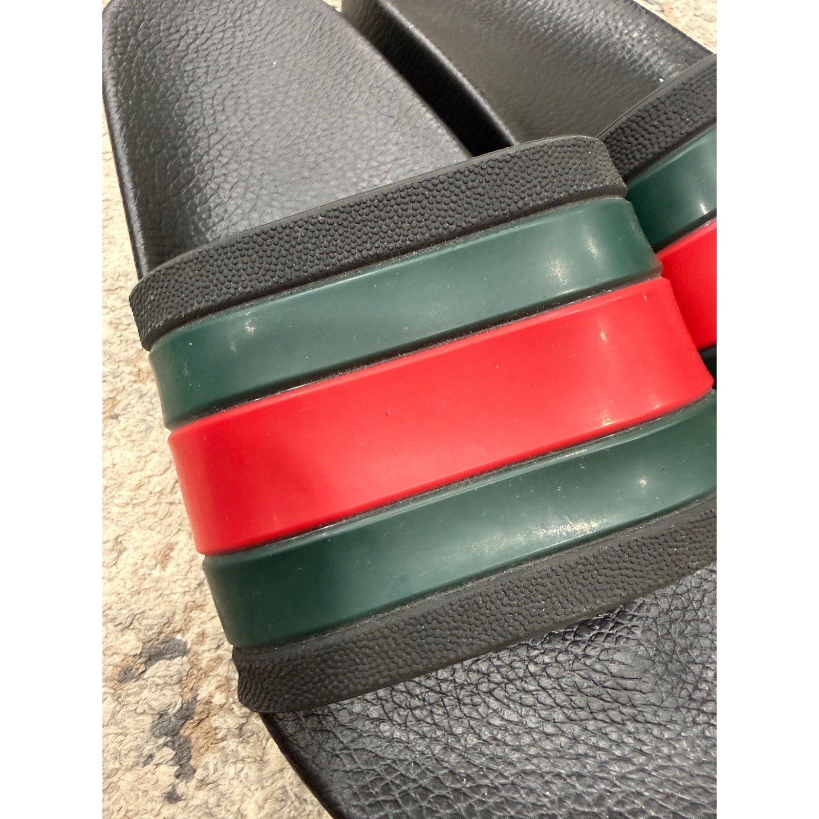 Gucci Web Slide Sandals Black Green Red Stripe Rubber Mens Size 42 Italy