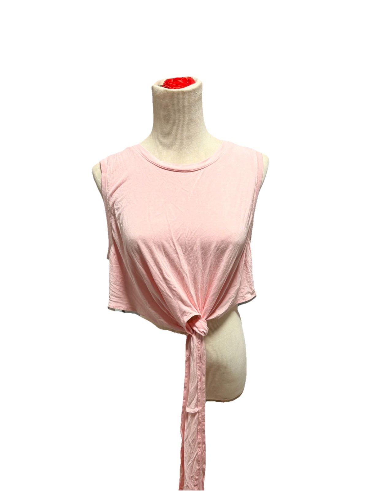 Fabletics Pink Solid Crew Neck Sleeveless Cropped Tie Front Stretch Tank XL