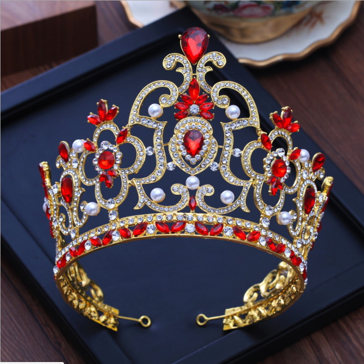 14cm Tall Large Red Crystal Crown Tiara Wedding Prom Queen Princess For Women