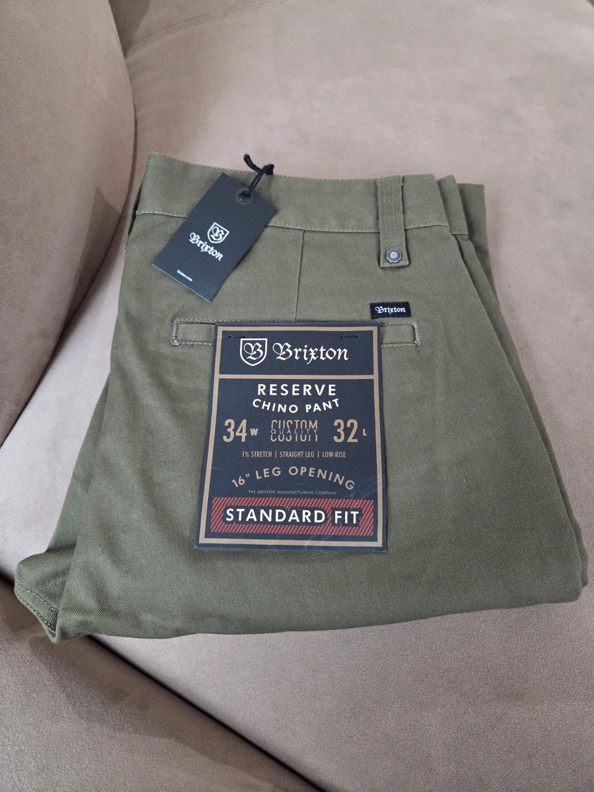 Brixton Brand, Men’s, Olive Reserve Chino Pant, Standard Fit, 34×32