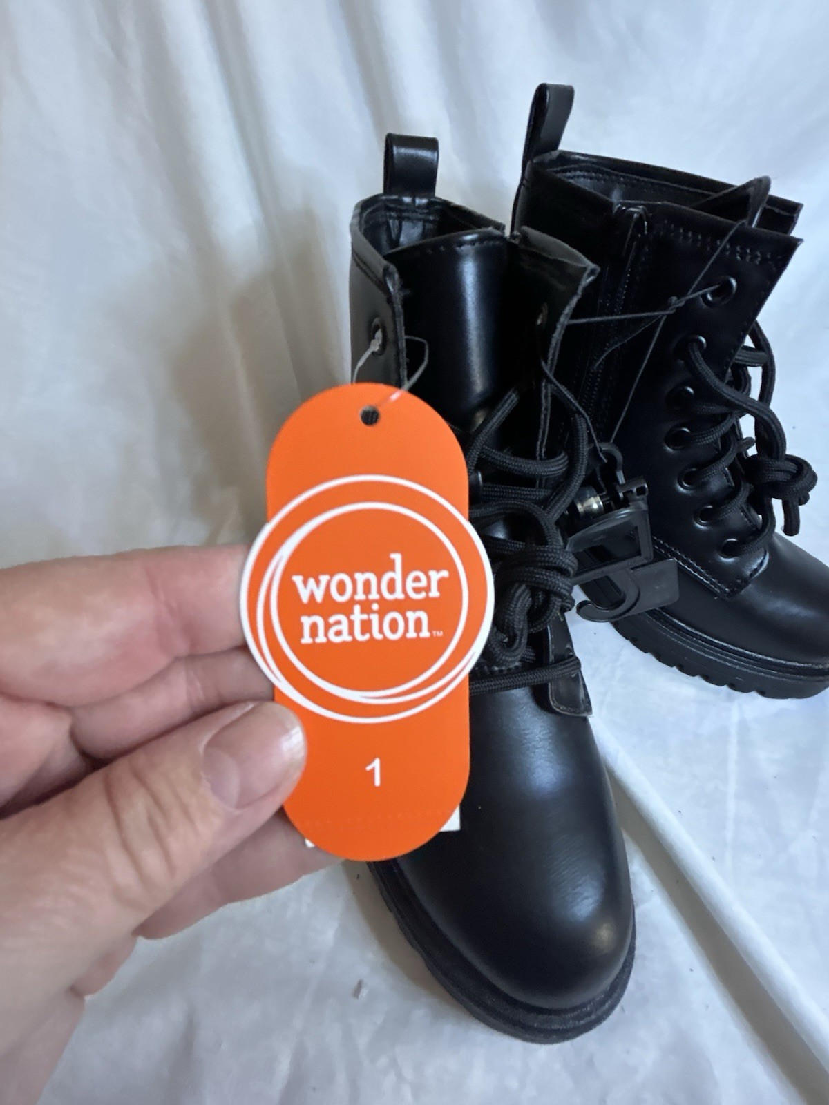 Wonder Nation Girls Size 1 Combat Boots Black Zipper And Lace Up