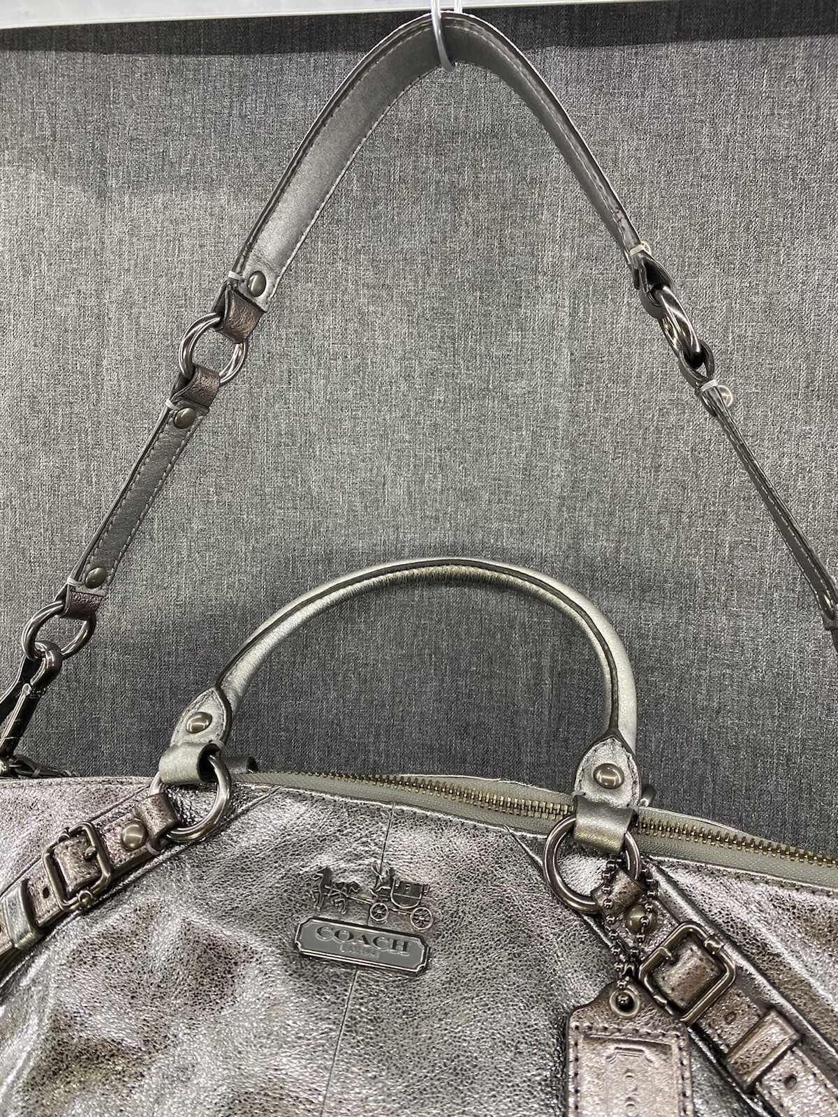 Coach Madison Sophia Leather Metallic Silver Pink Accents Satchel Shoulder Bag