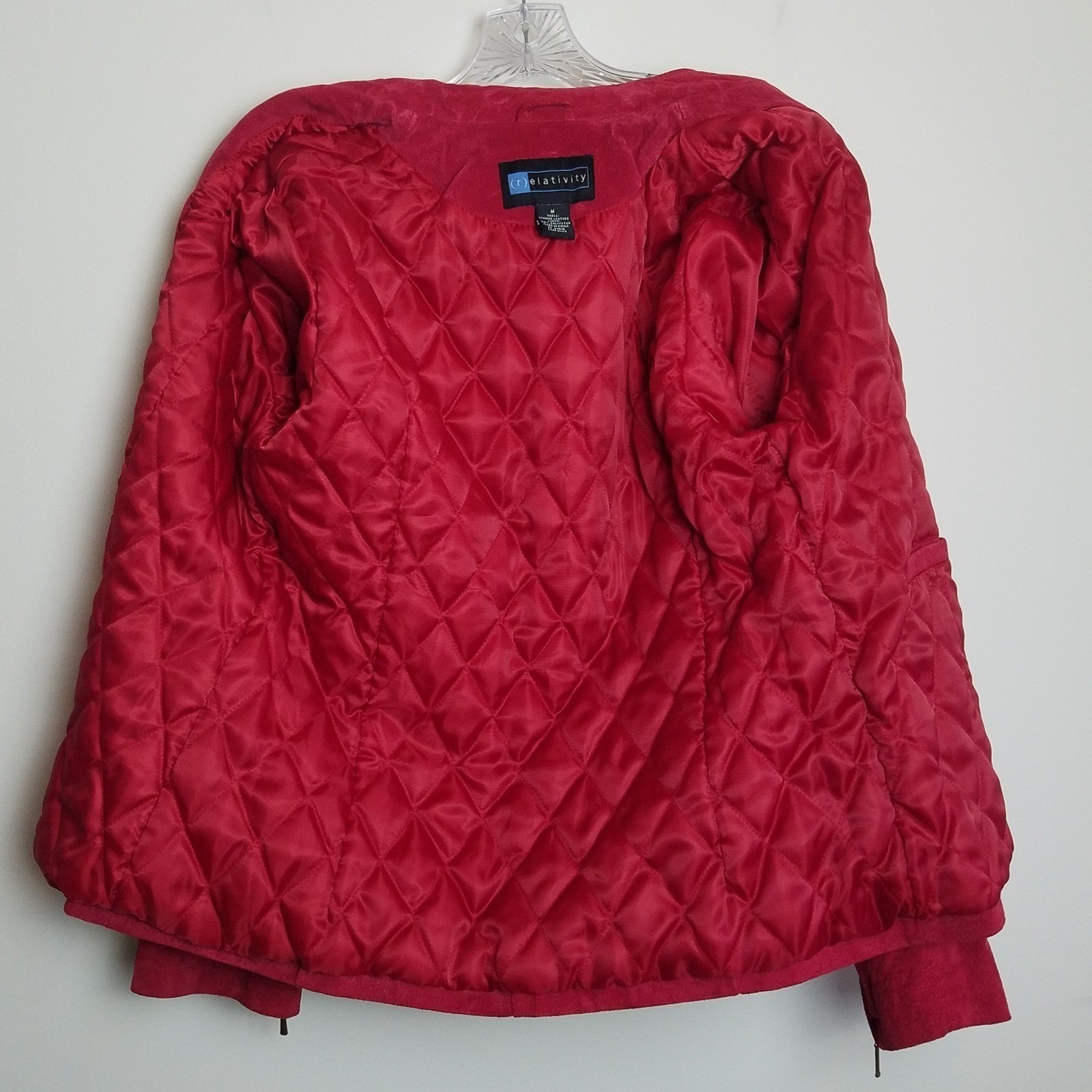 Relativity Red Genuine Suede Leather Zip Mock Neck Jacket M Moto Chic Streetwear