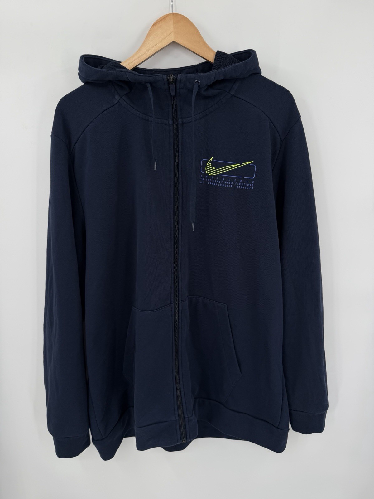 Nike Sportswear Club Fleece Full Zip Hoodie Sweatshirt Neon Swoosh Size XL