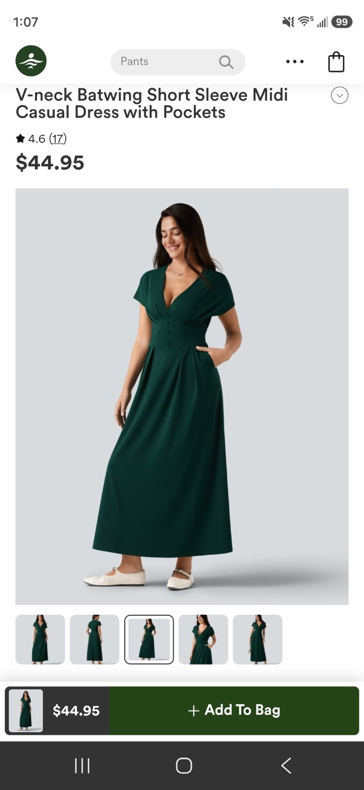 Halara Batwing Midi Dress With Pockets, Sz Med