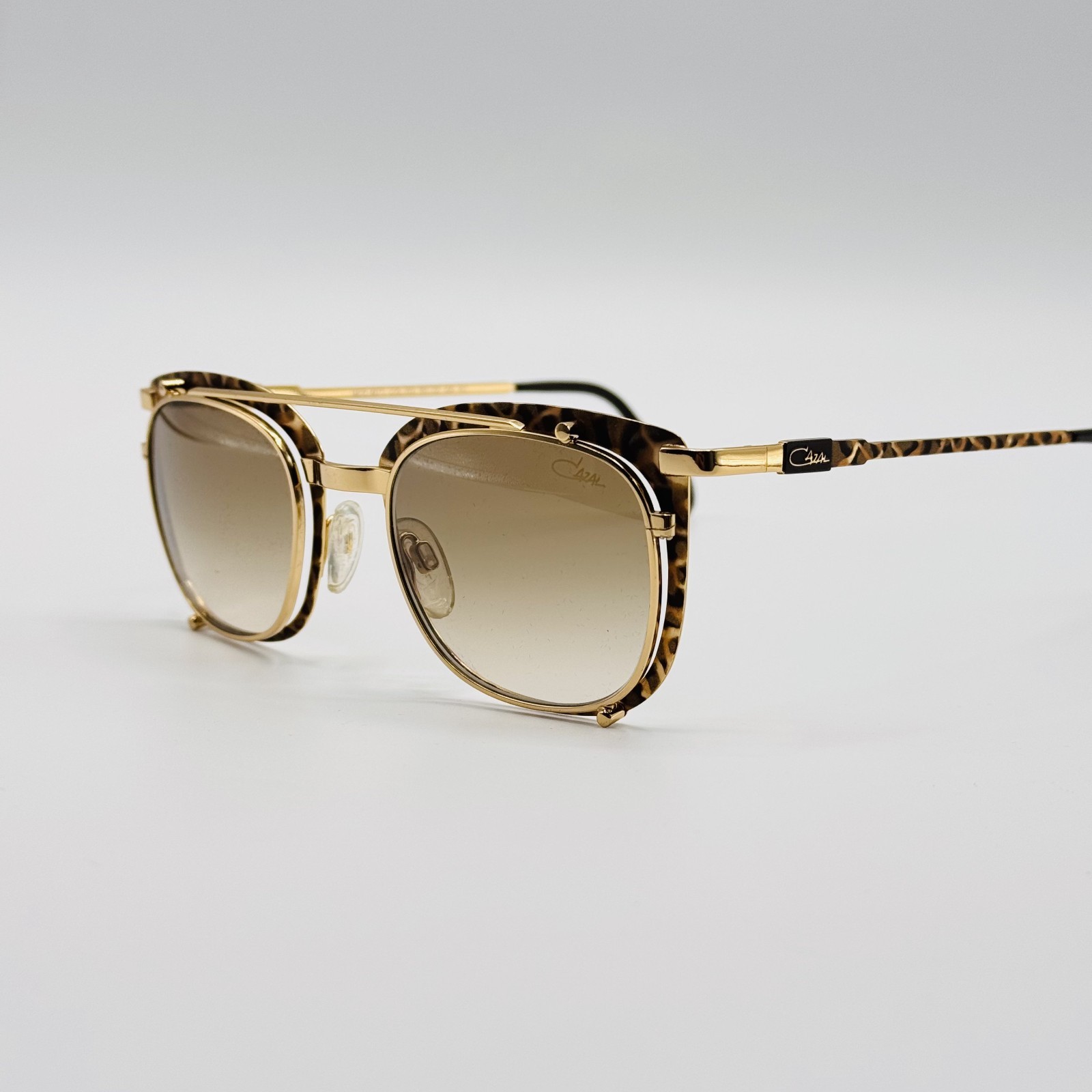 Cazal Sunglasses 9077 002 Gold Leopard Print Frame Brown Gradient Lens 50mm NEW
