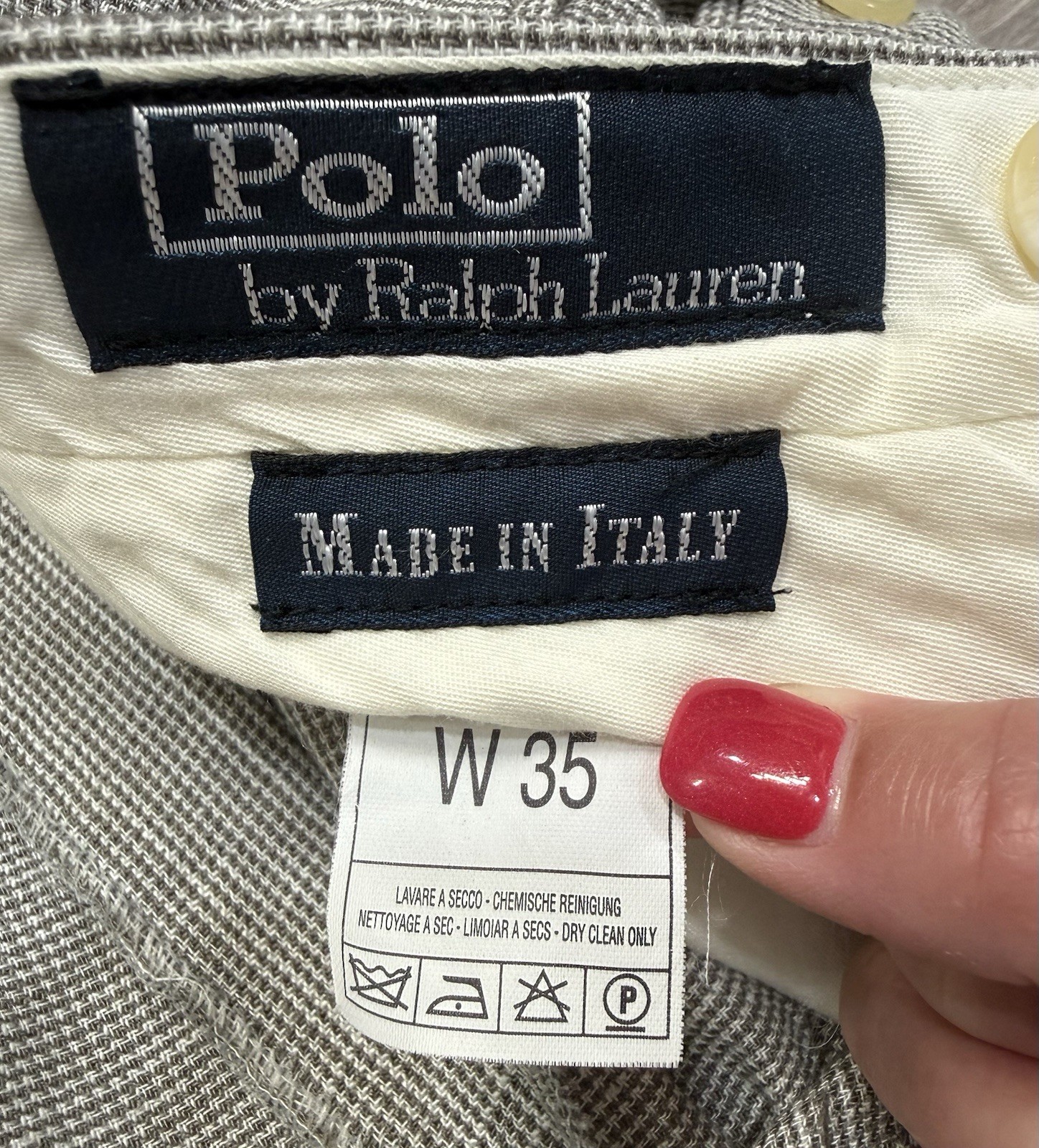VTG Polo Ralph Lauren Pants Men 32×31*Gray Check Pleated Cuff Made in Italy READ