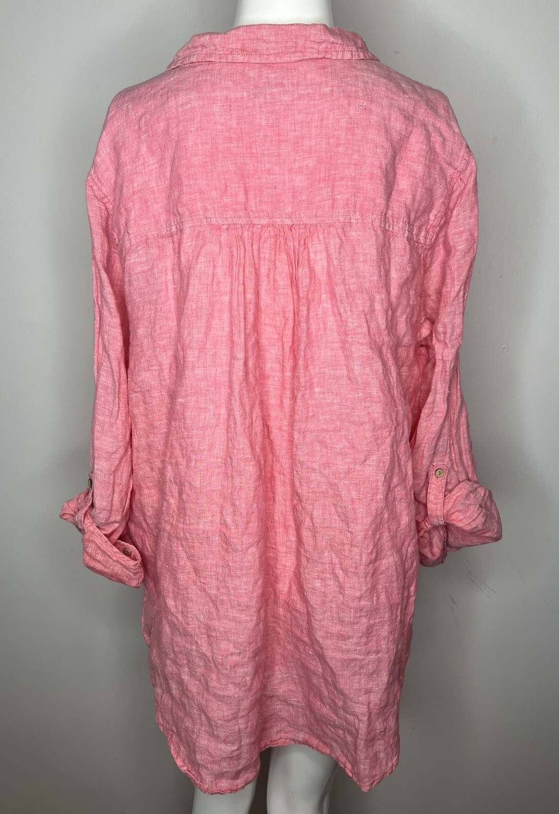Sigrid Olsen Pink Linen Collared Button Front Blouse. Sz. 1X Relaxed fit/Minimil