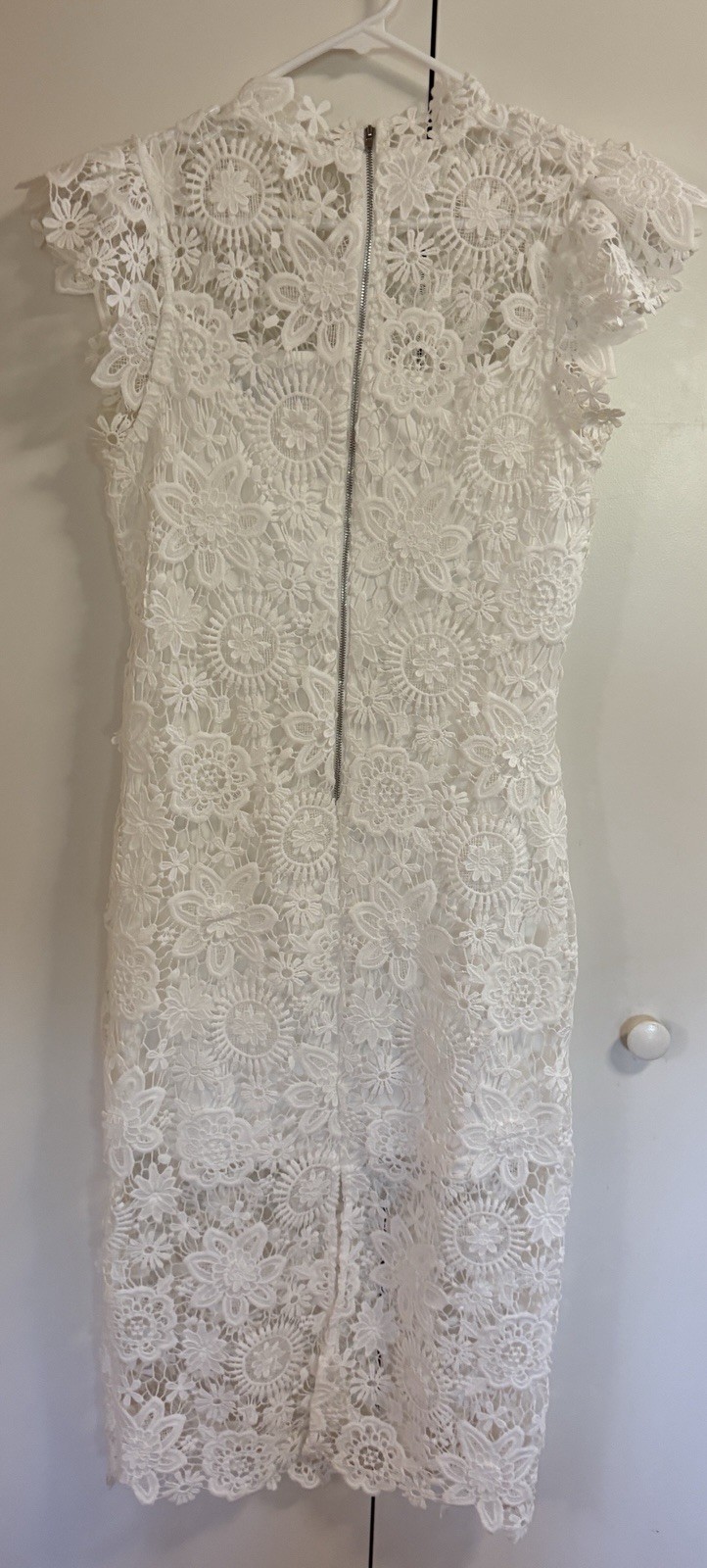 PETAL & PUP BECCA WHITE LACE OVER SLIP MIDI DRESS HIGH NECKLINE CAP SLEEVE SZ L