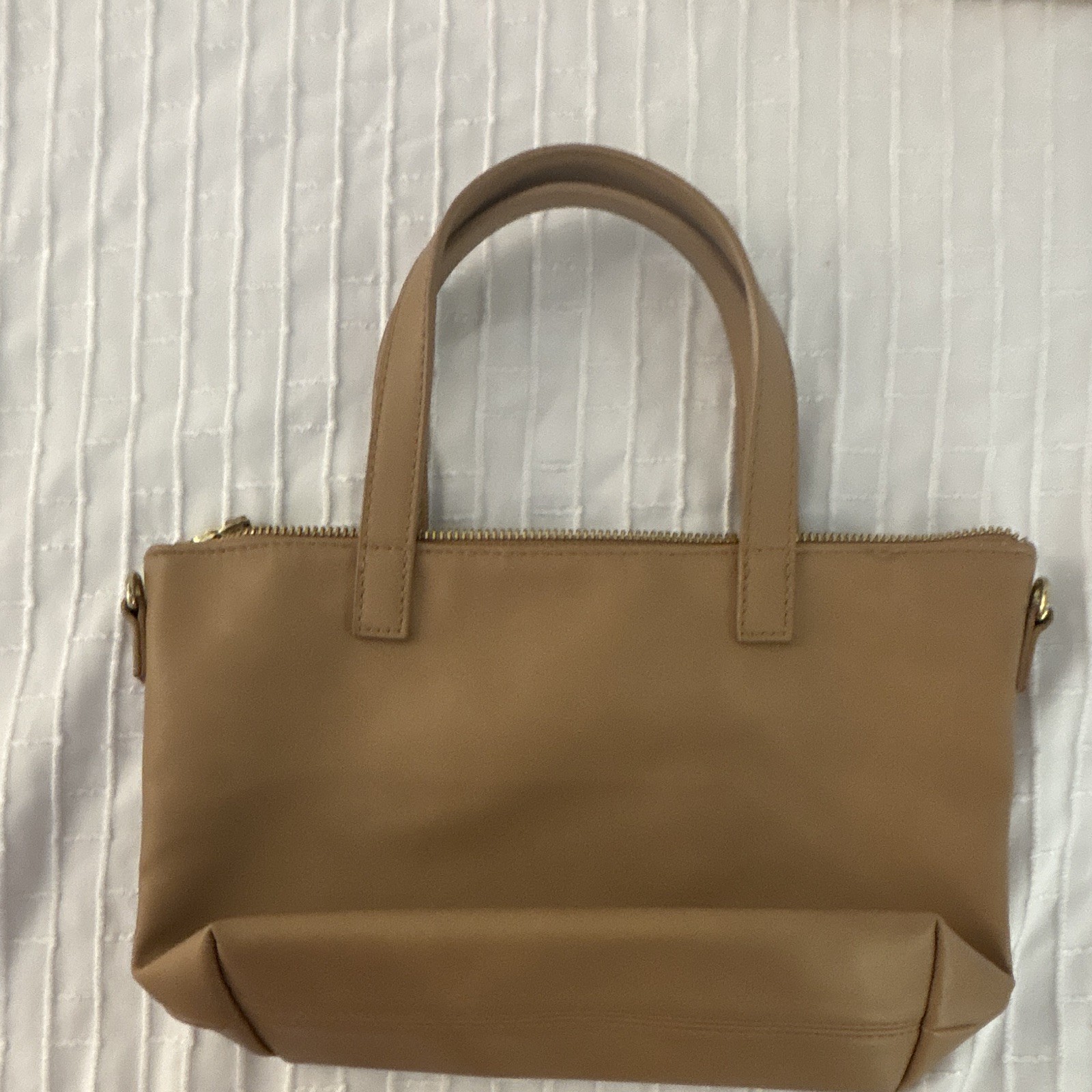 Mossimo Supply Co. Tan Zip Satchel Top Handle Detachable Strap Gold Small