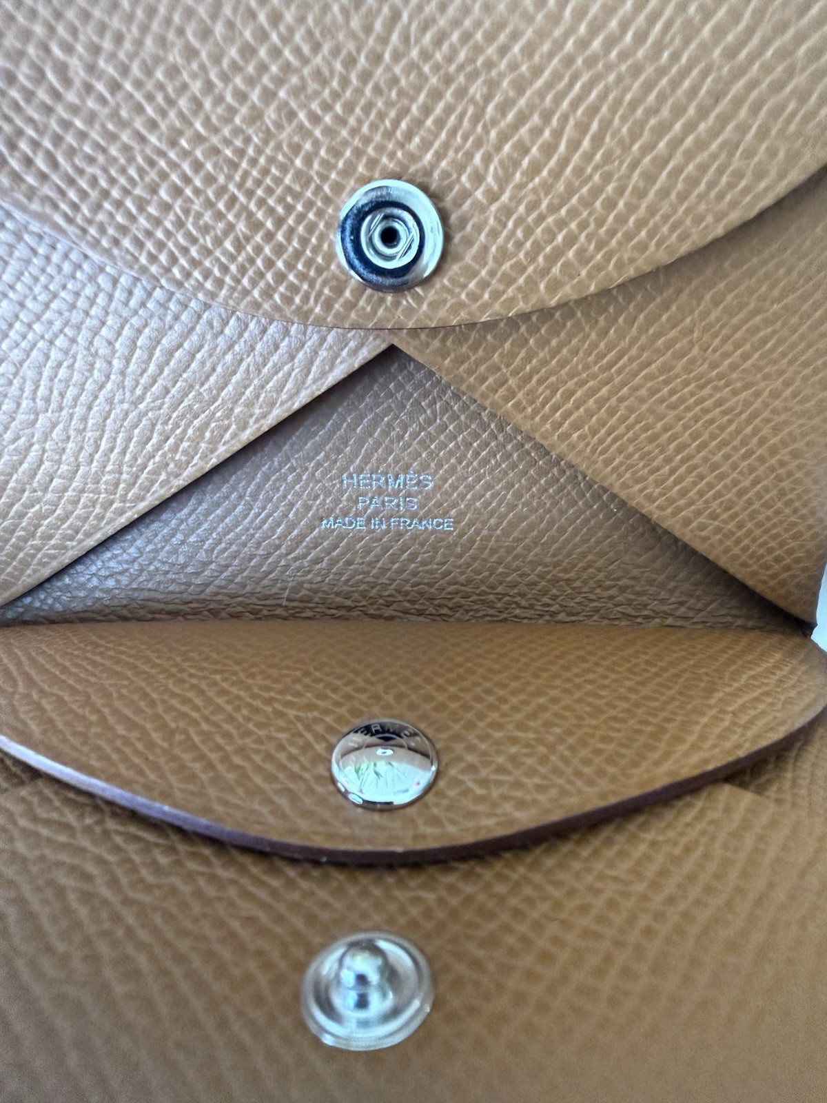 NEW Hermes Calvi Card Holder Case Caramel Chèvre Mysore Leather Brown