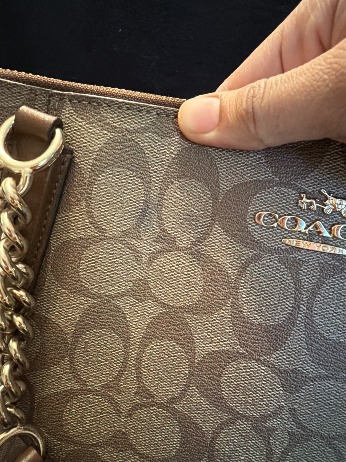 COACH Ava Chain Tote Light Khaki Chalk Leather Spacious Handbag See Pictures!
