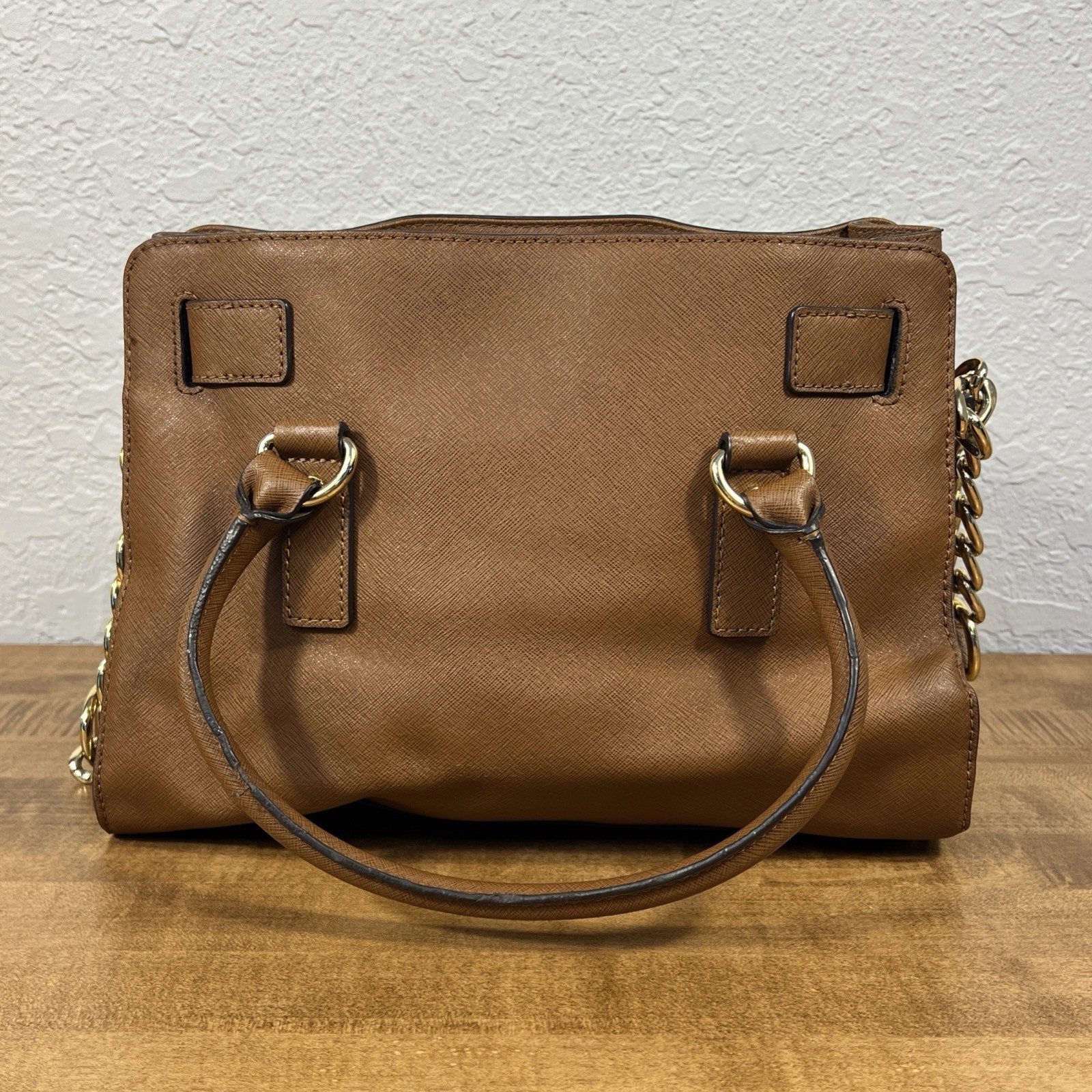 Michael Kors Brown Medium Satchel Top Handle Shoulder Strap Gold Hardware Lock