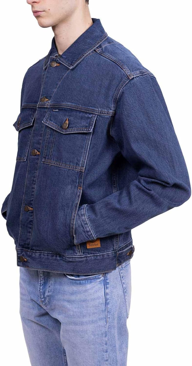 Mens Stretch Tencel Cotton Blend Denim Trucker Jacket Heavyweight
