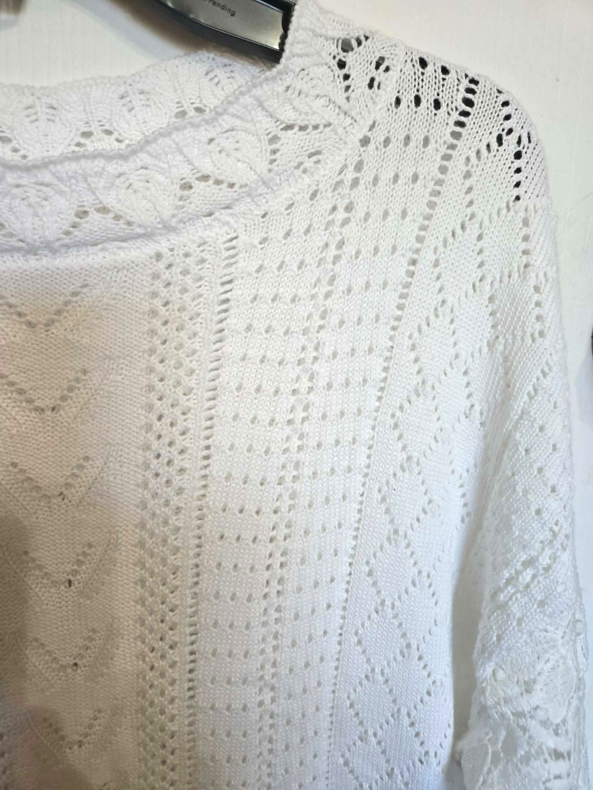 Y2K Open Weave White S Sweater Oversized Boho Flowy Crochet Textured Lace C100