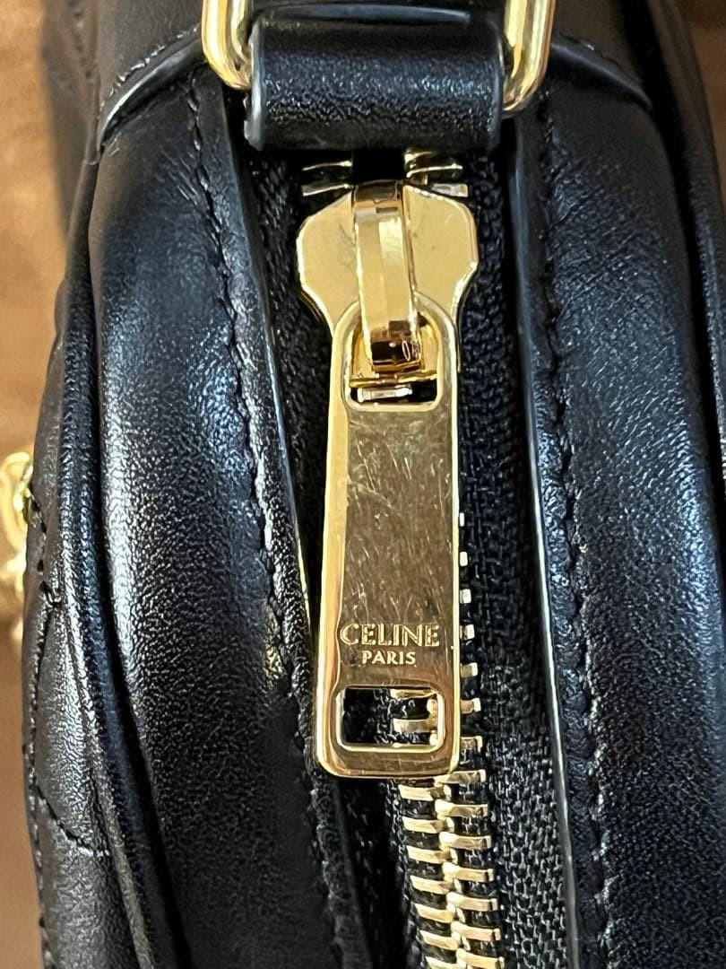 CELINE C Charm Quilted Leather Shoulder Bag Black Authentic Small Crossbody