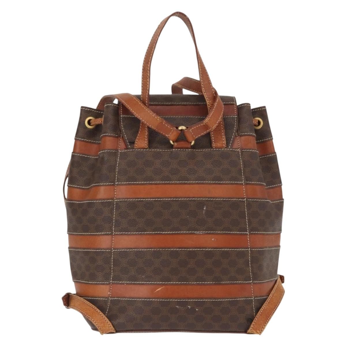 CELINE Macadam Canvas Backpack PVC Leather Brown Gold Auth bs32182