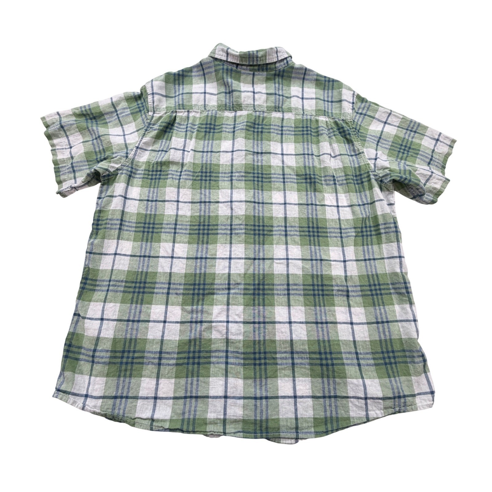 Weatherproof Vintage Washable Linen Plaid Short Sleeve Shirt Men XXL Green