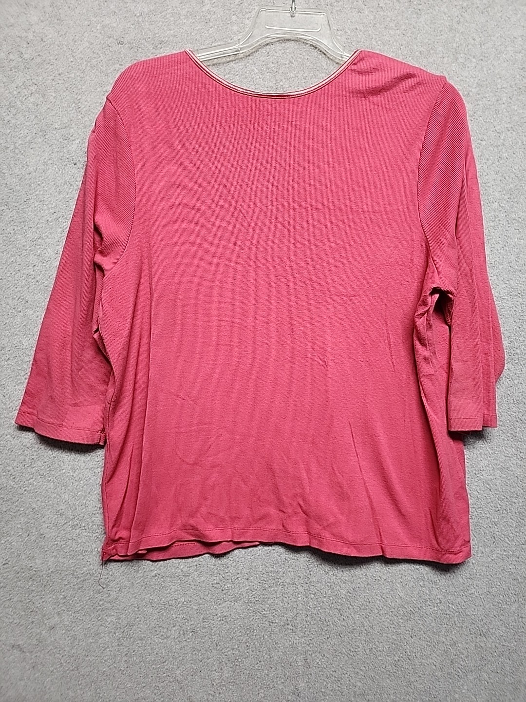 Avenue Stretch 26/28 Split V-Neck 3/4 Sleeve Top Deep Rose Pink Plus Size
