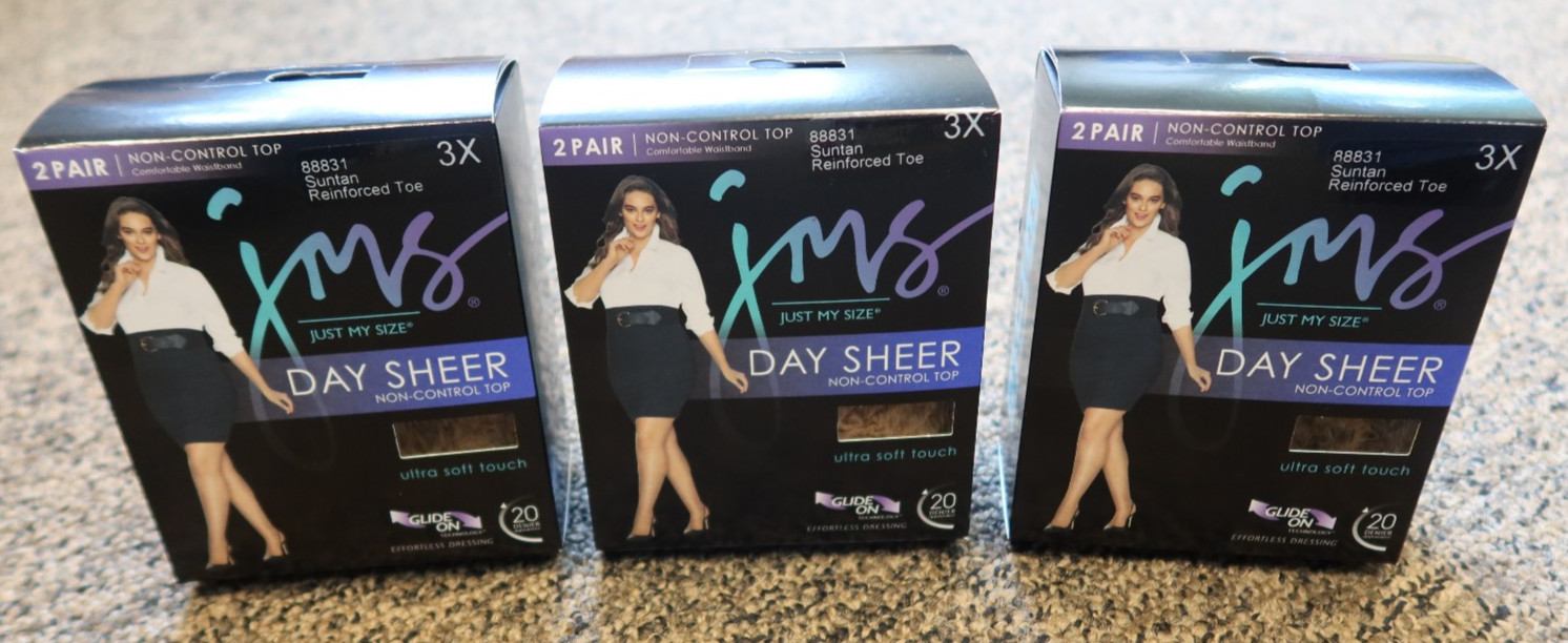 6-count JMS Day Sheer NON Control Top Reinforced Toe Pantyhose – 3X – Suntan
