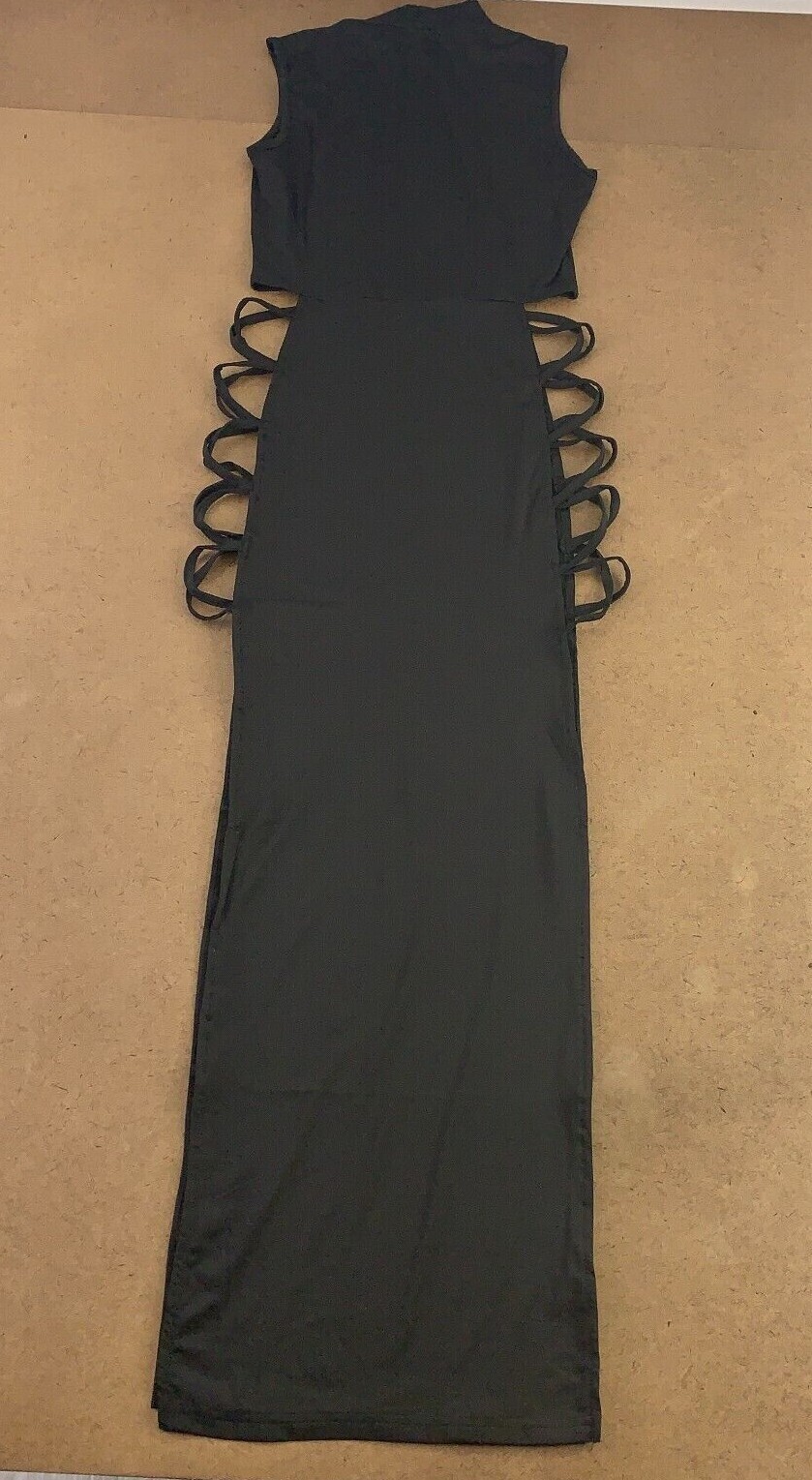LYANER Women’s Medium Mock Neck Cut Out Side Sleeveless Bodycon Maxi Tank Dress