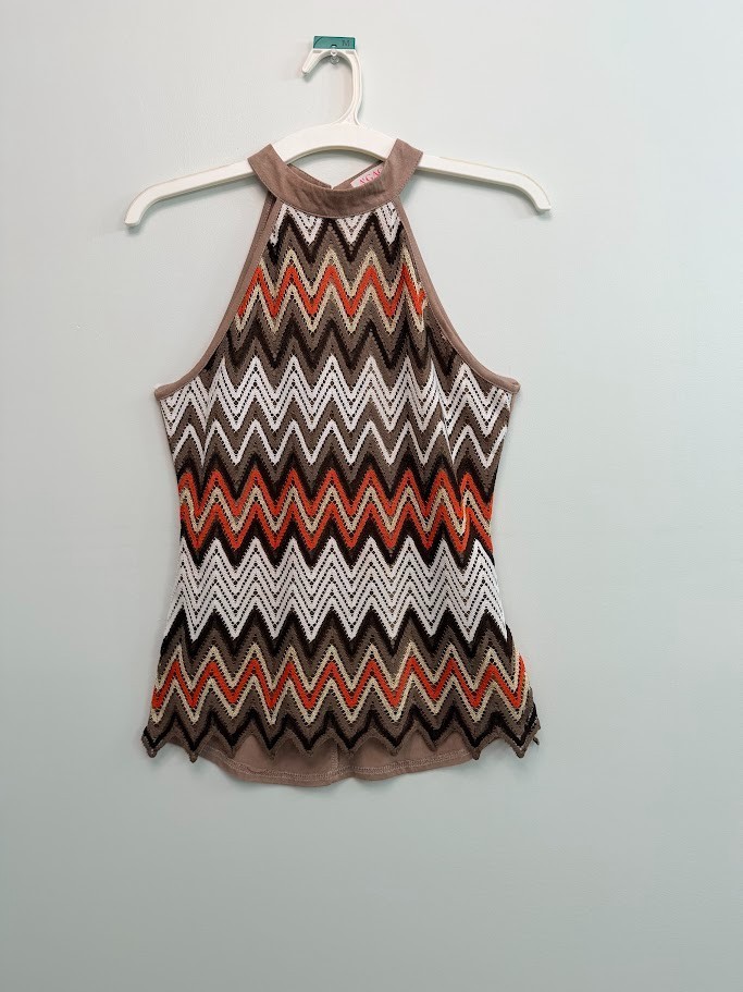 A’Gaci Multicolor Chevron Patterned Halter Neckline Women’s Tank Top SZ S