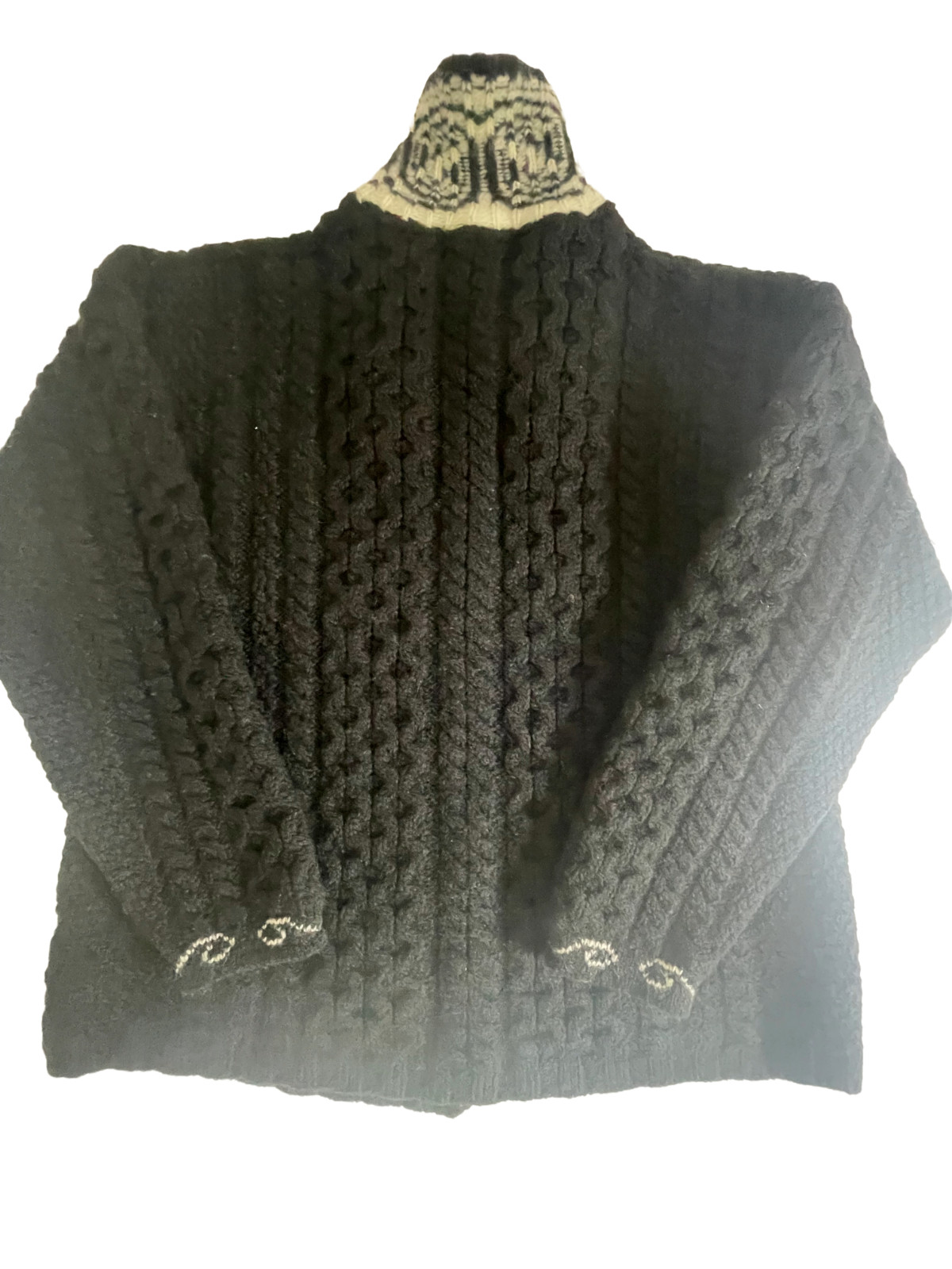 Aran Crafts Ireland Black Merino Wool Cable Knit Cardigan Sweater Women’s M