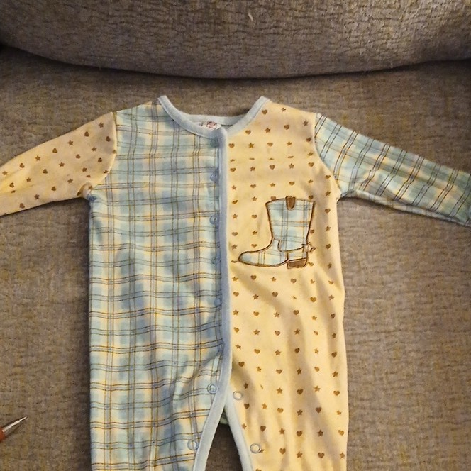 Baby Ganz 3-6M Plaid Coverall One-Piece Long Sleeve Snap, Blue Cream